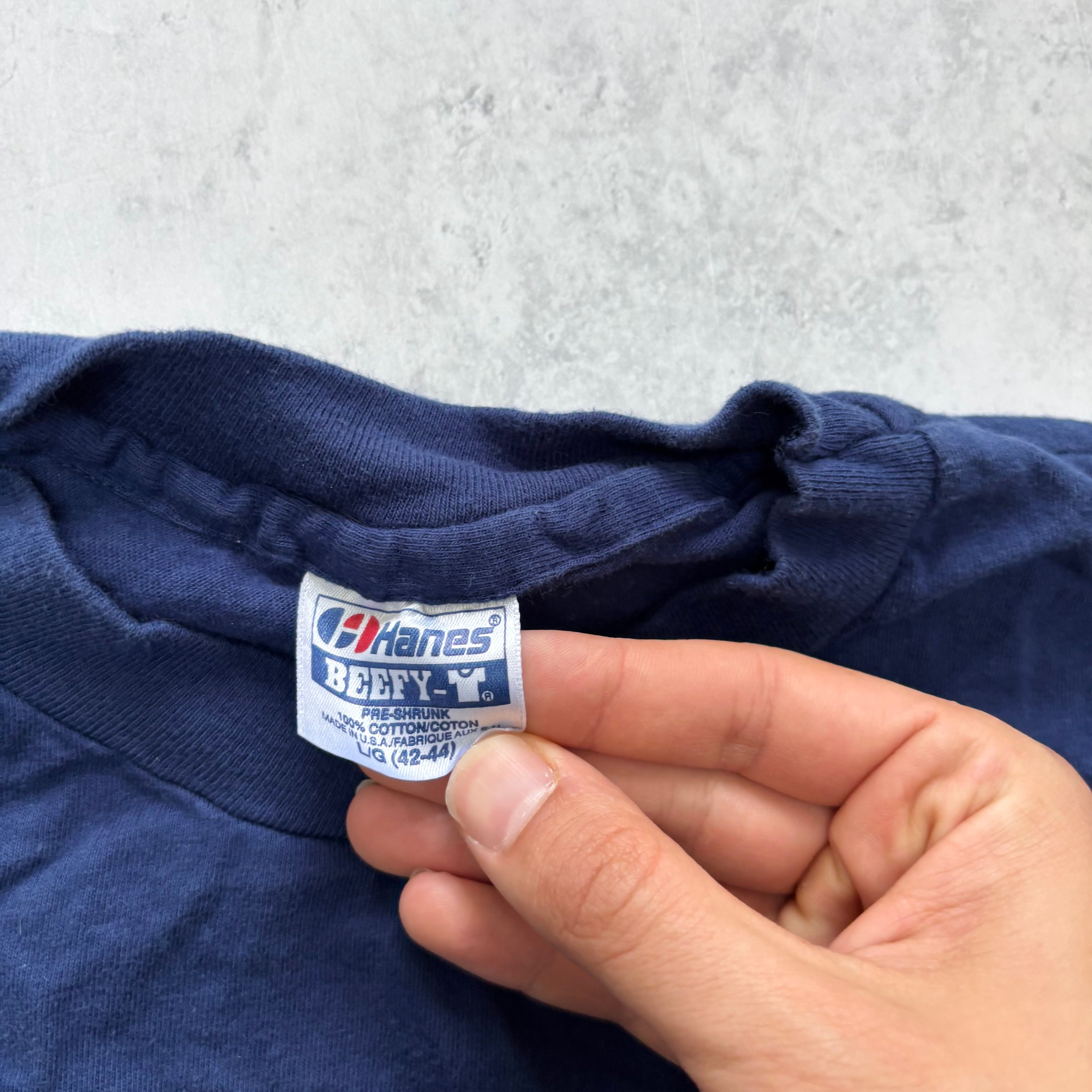 Vintage T Shirt Mens Large Navy Blue Single Stitch Graphic Print 90s USA (E)