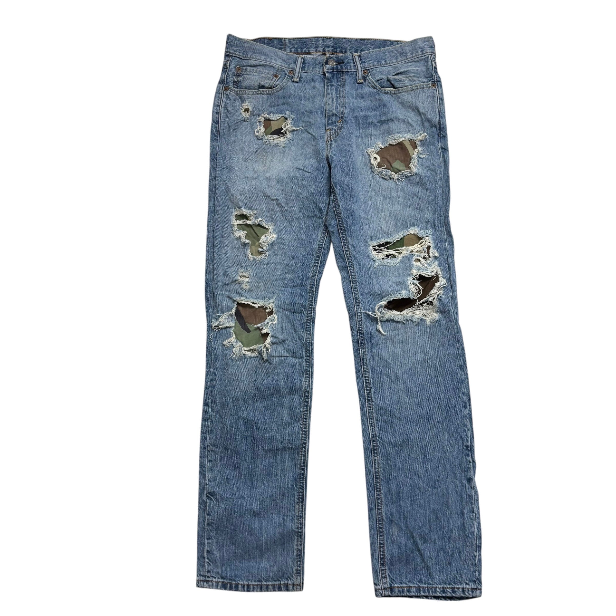 Levis 541 Jeans W32 L32 Mens Mid Blue Athletic Tapered Fit Distressed Denim