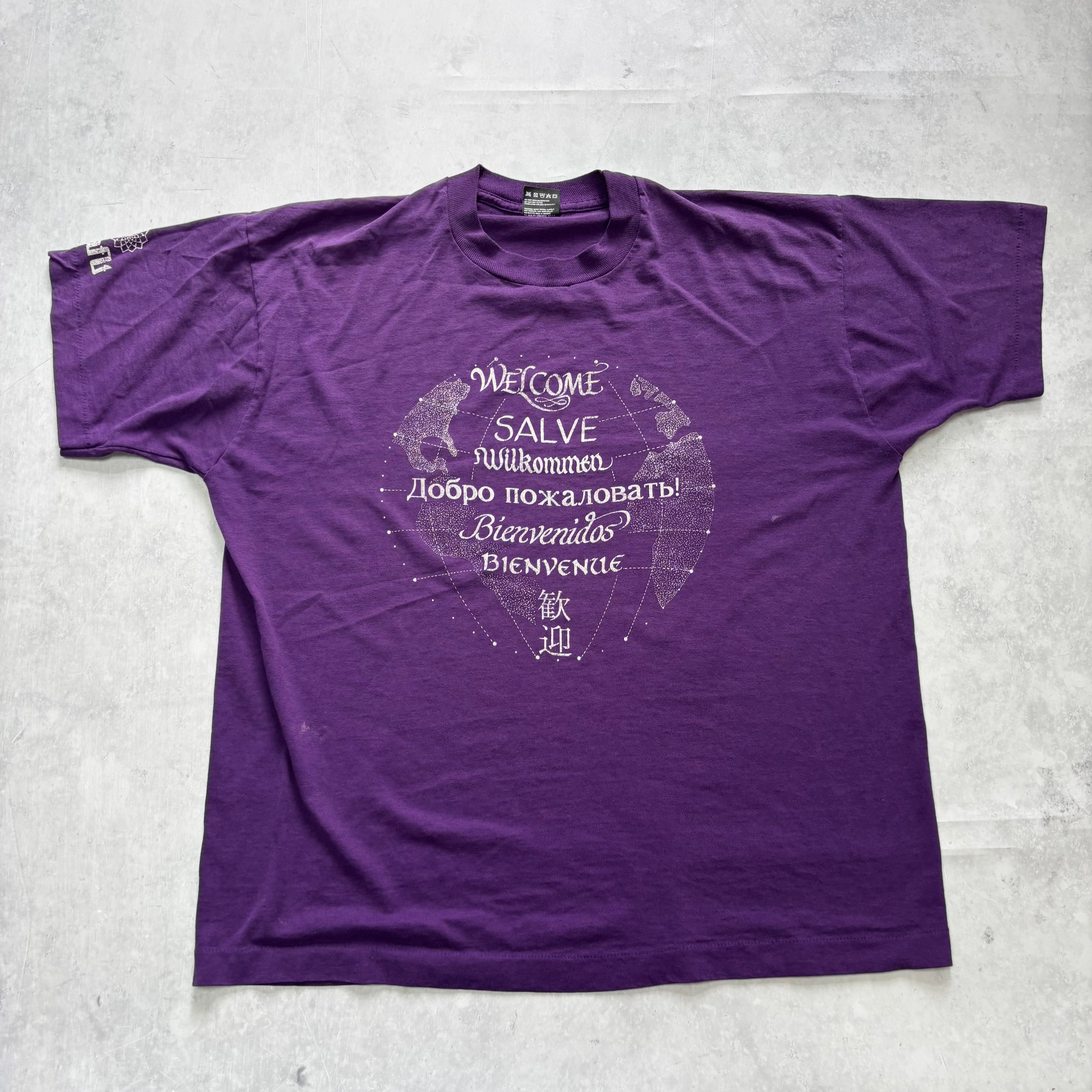 Vintage T Shirt Mens Large Purple Single Stitch Graphic Print 90s USA