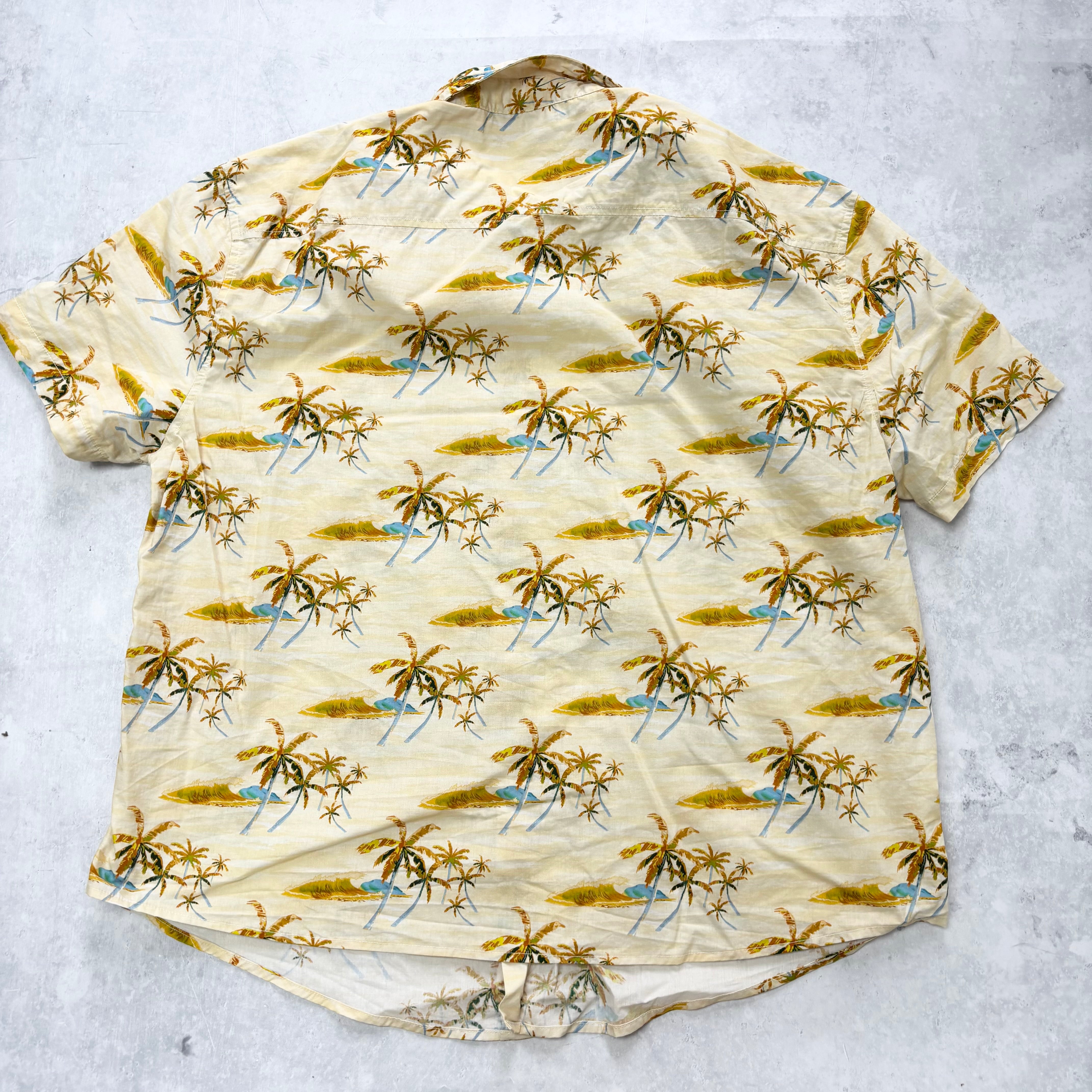 Hawaiian Shirt Mens XXL Yellow Floral Aloha Short Sleeve Cotton (E)