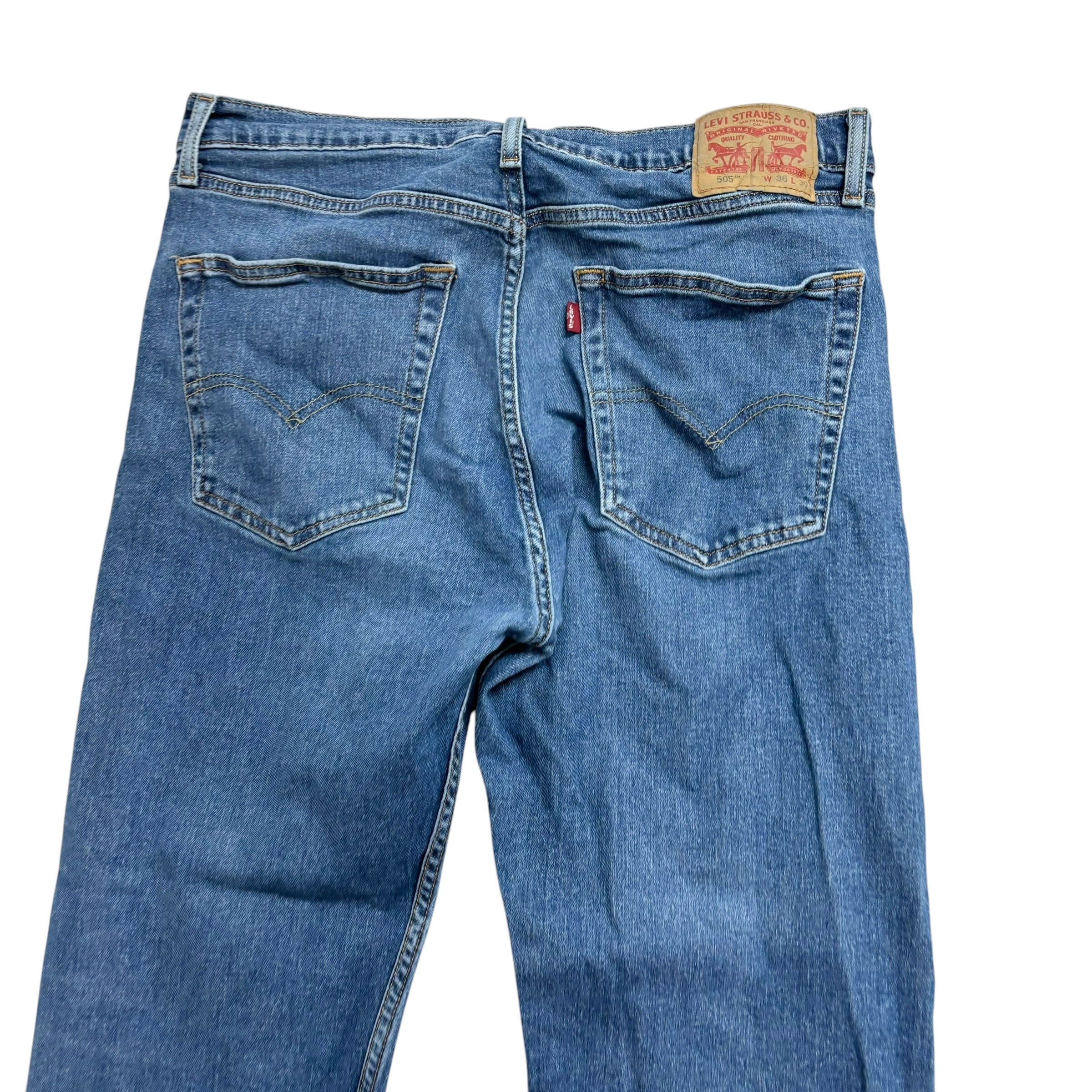 Levis 505 Jeans W36 L30 Mens Mid Blue Regular Straight Fit Stretch Denim