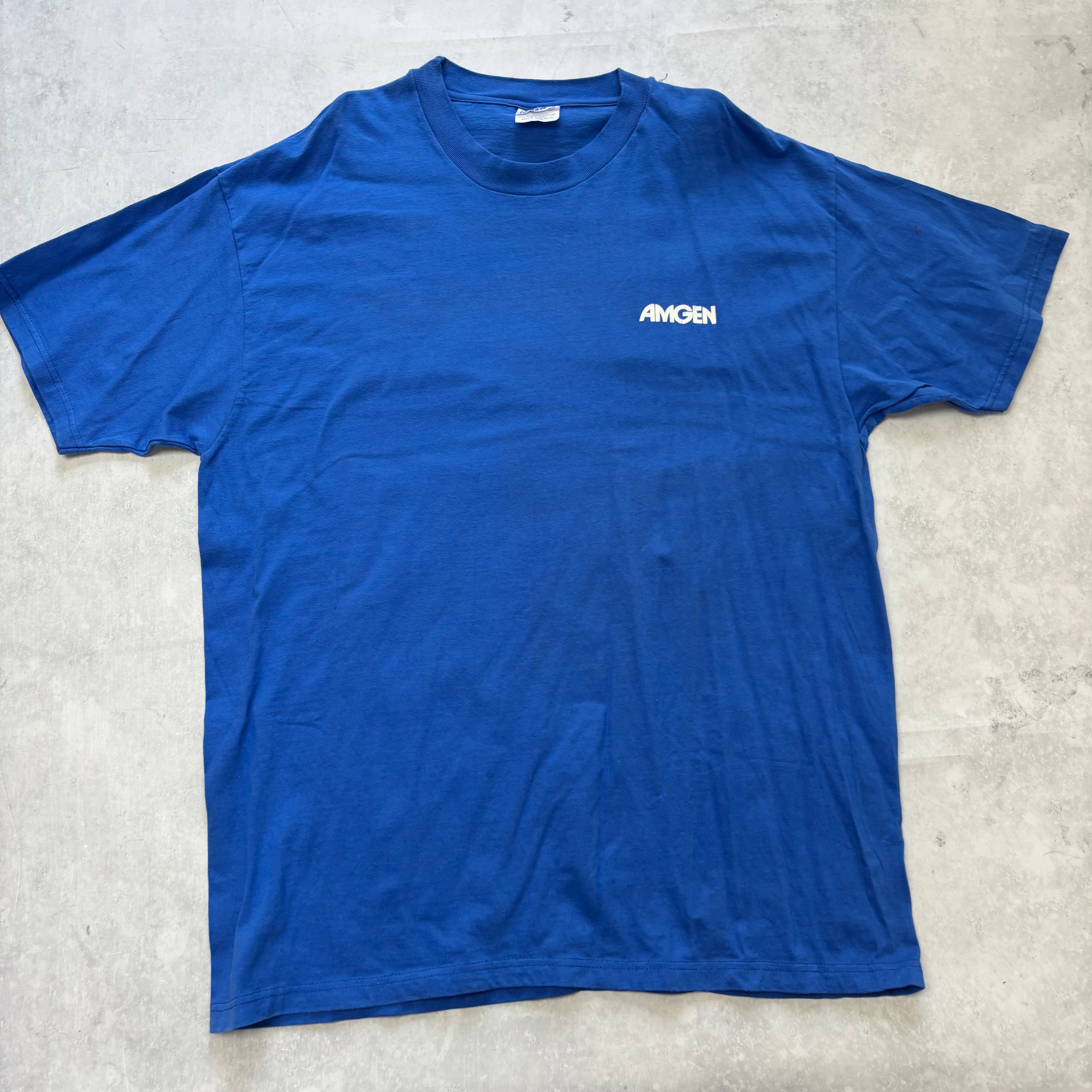 Vintage T Shirt Mens XL Blue Graphic Print 90s USA Amgen (E)