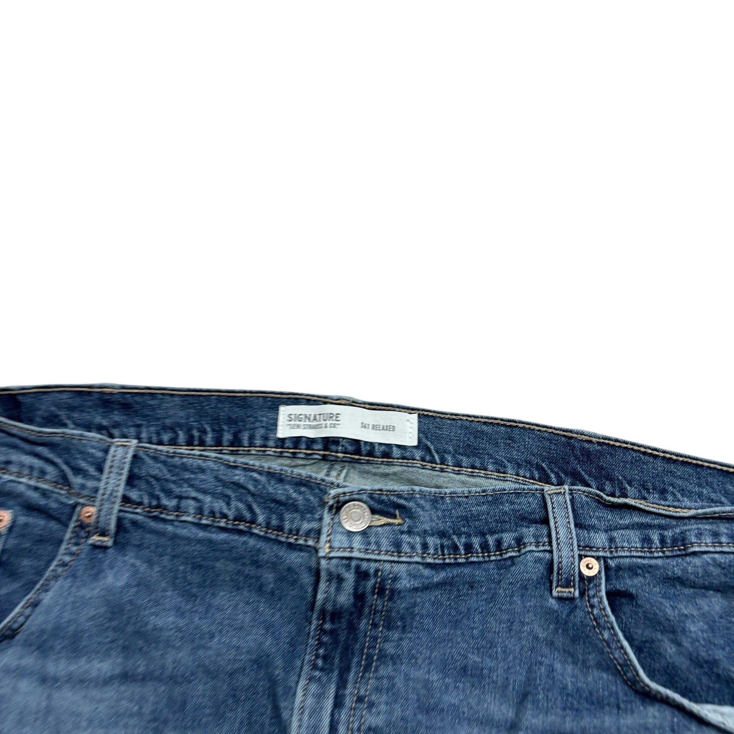 Levis Signature Jeans W46 L30 Mens Mid Blue Relaxed Fit Stretch Denim (E)