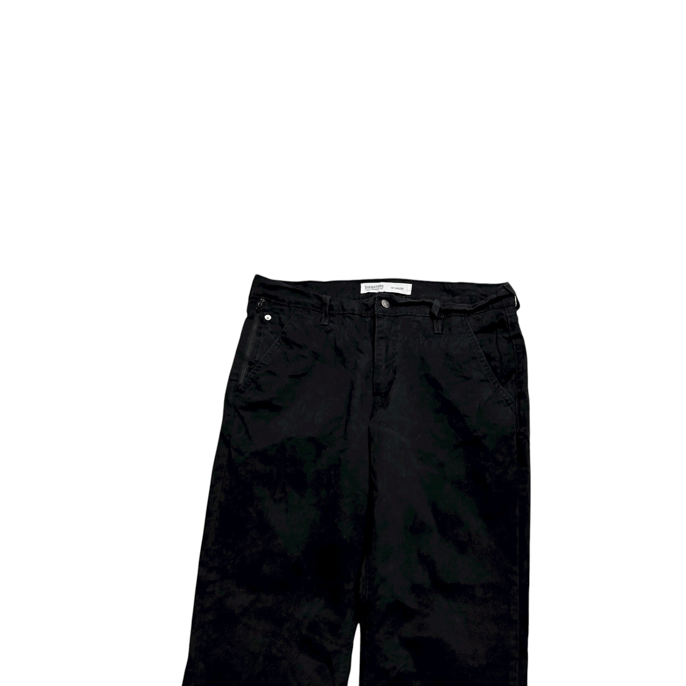 Levis Signature Trousers W34 L30 Mens Black Athletic Straight Stretch Pants (E)