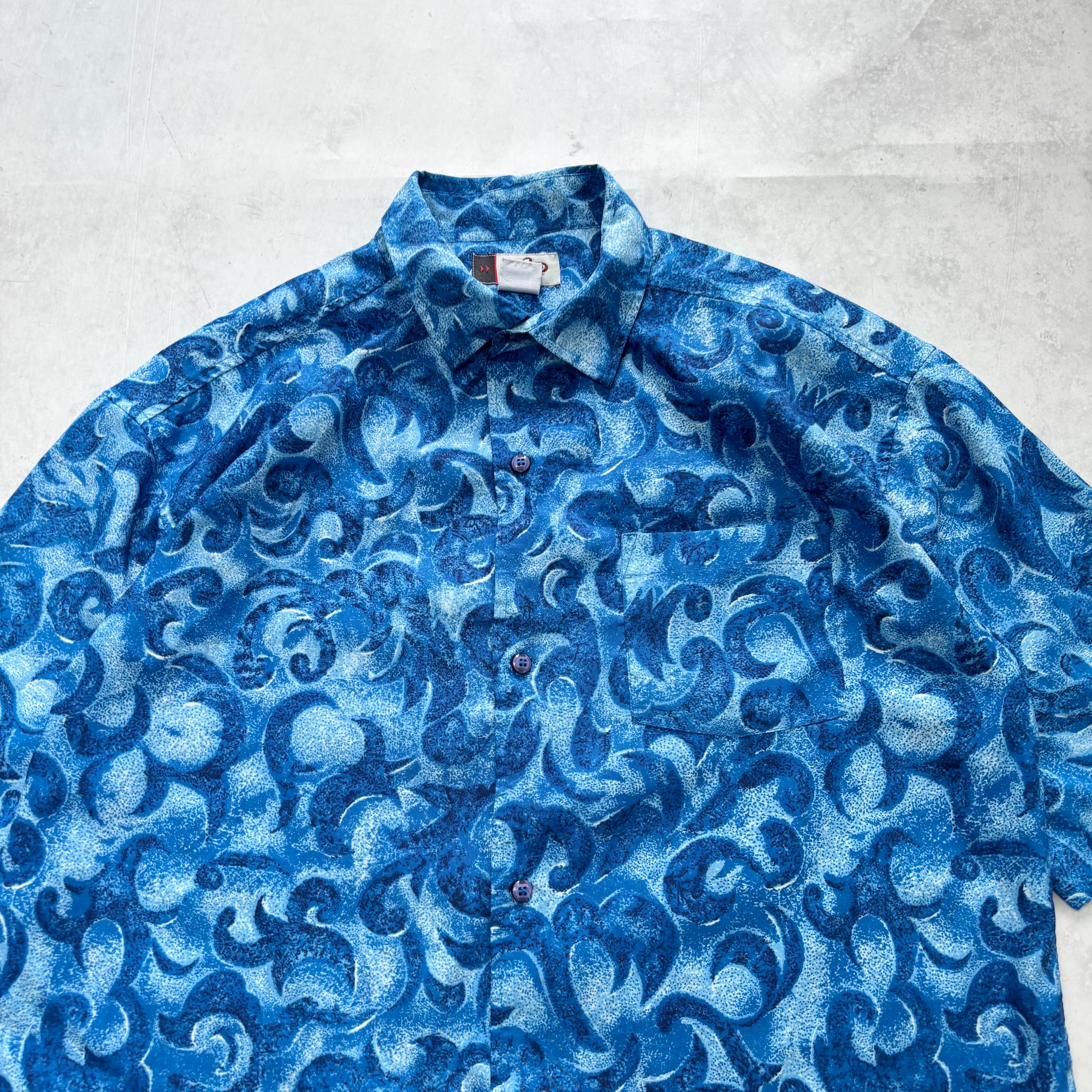 Hawaiian Shirt Mens Large Blue Floral Aloha Short Sleeve Polyester (E)
