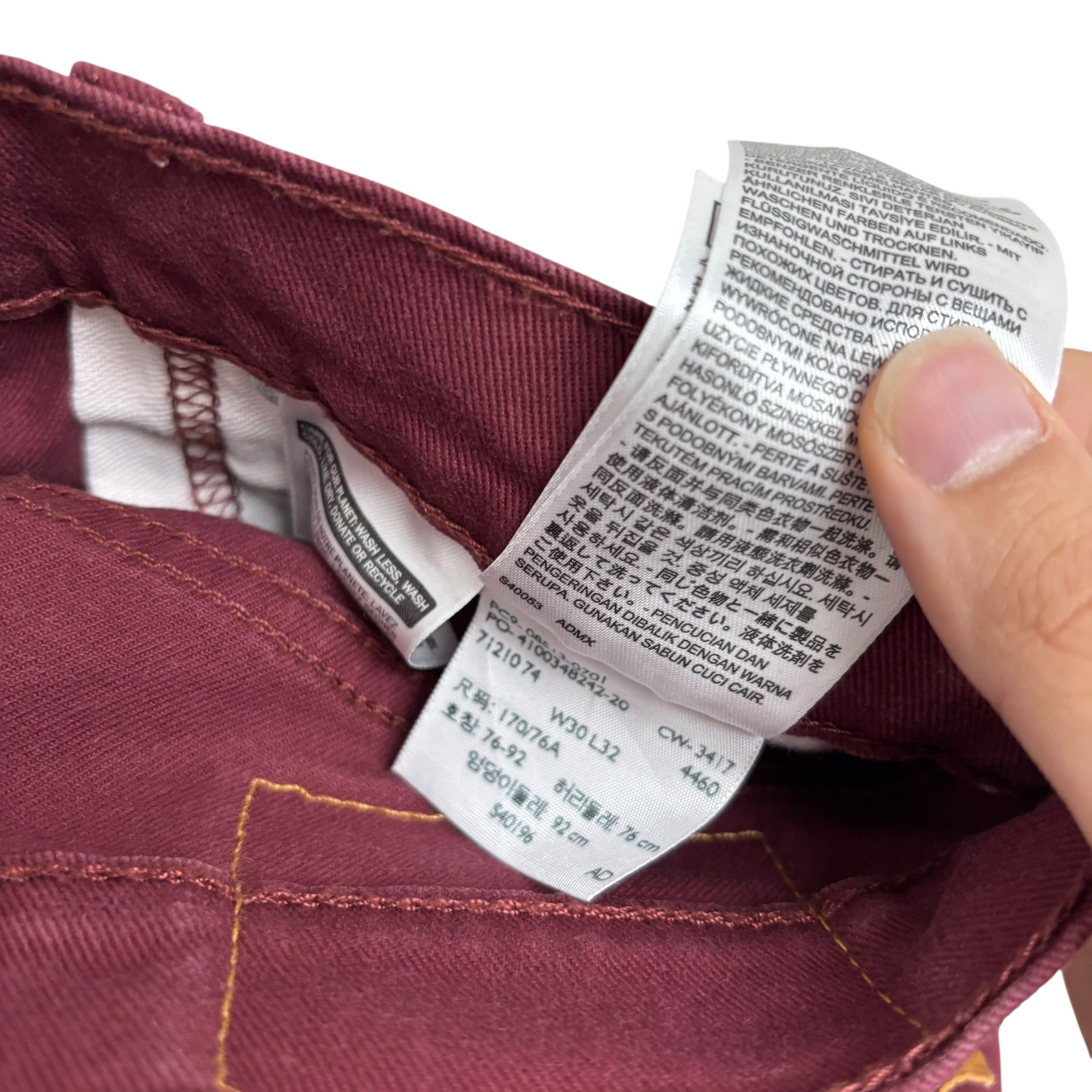 Levis 514 Jeans W30 L29 Mens Burgundy Slim Straight Fit Stretch Denim