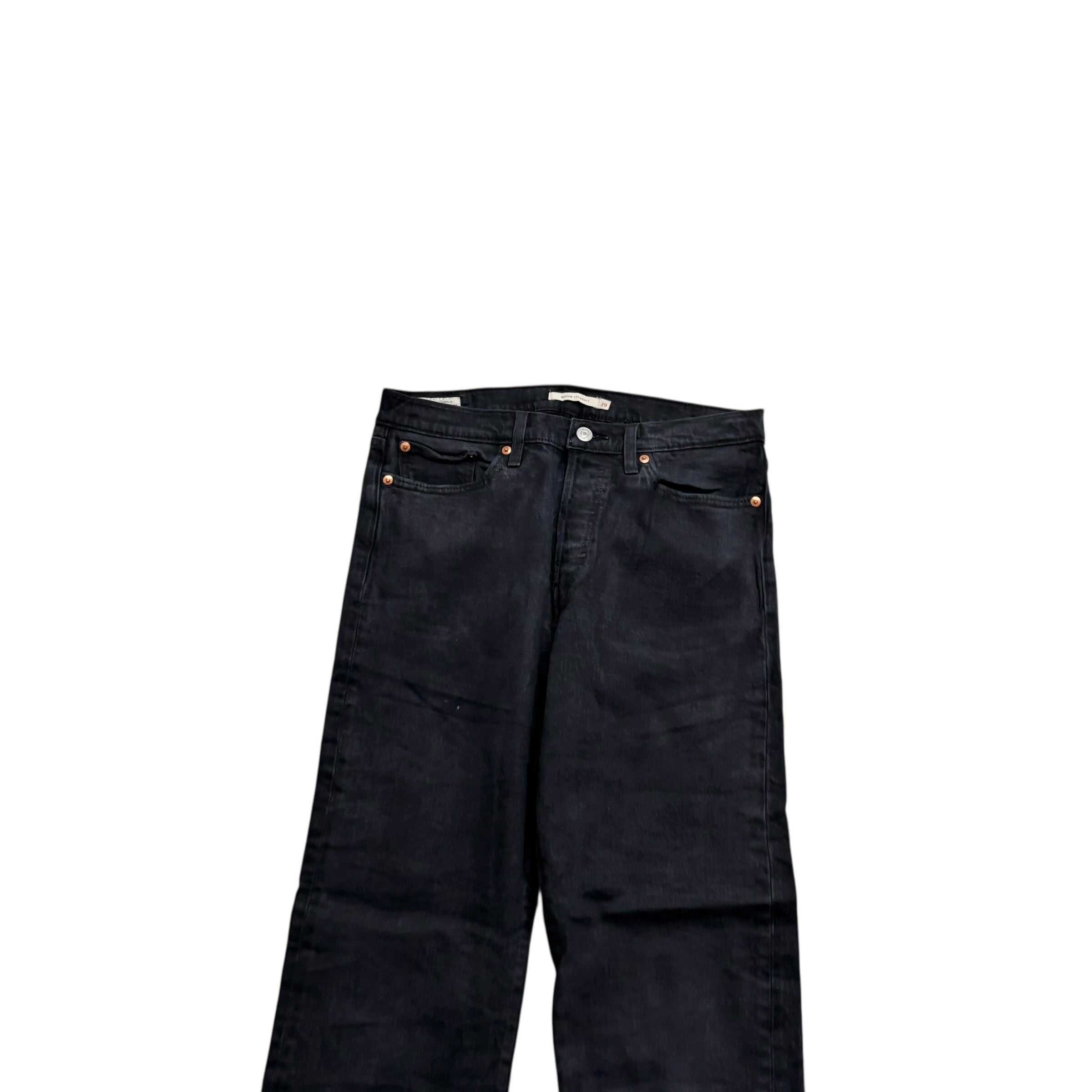 Levis Wedgie Straight Jeans W29 L28 Womens Black Stretch Denim (E)
