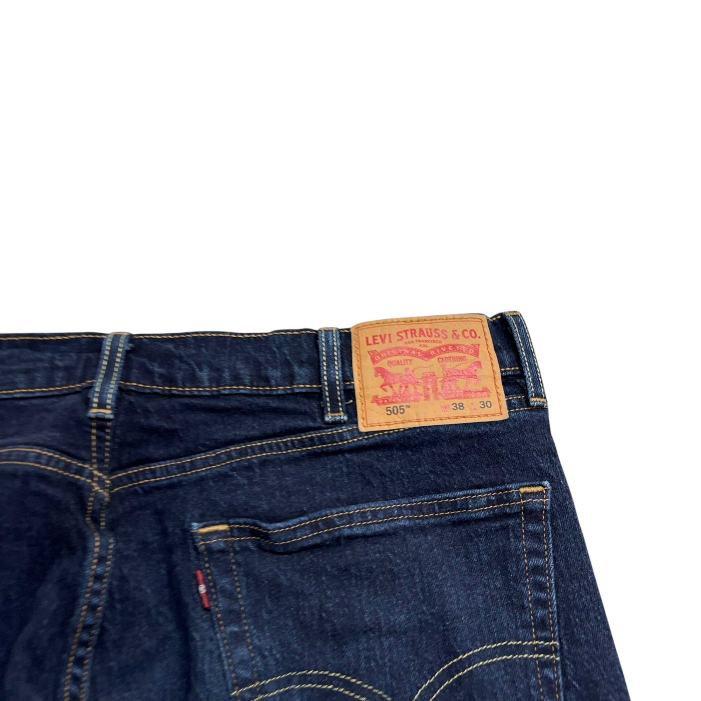 Levis 505 Jeans W38 L30 Mens Dark Blue Regular Straight Fit Stretch Denim (E)