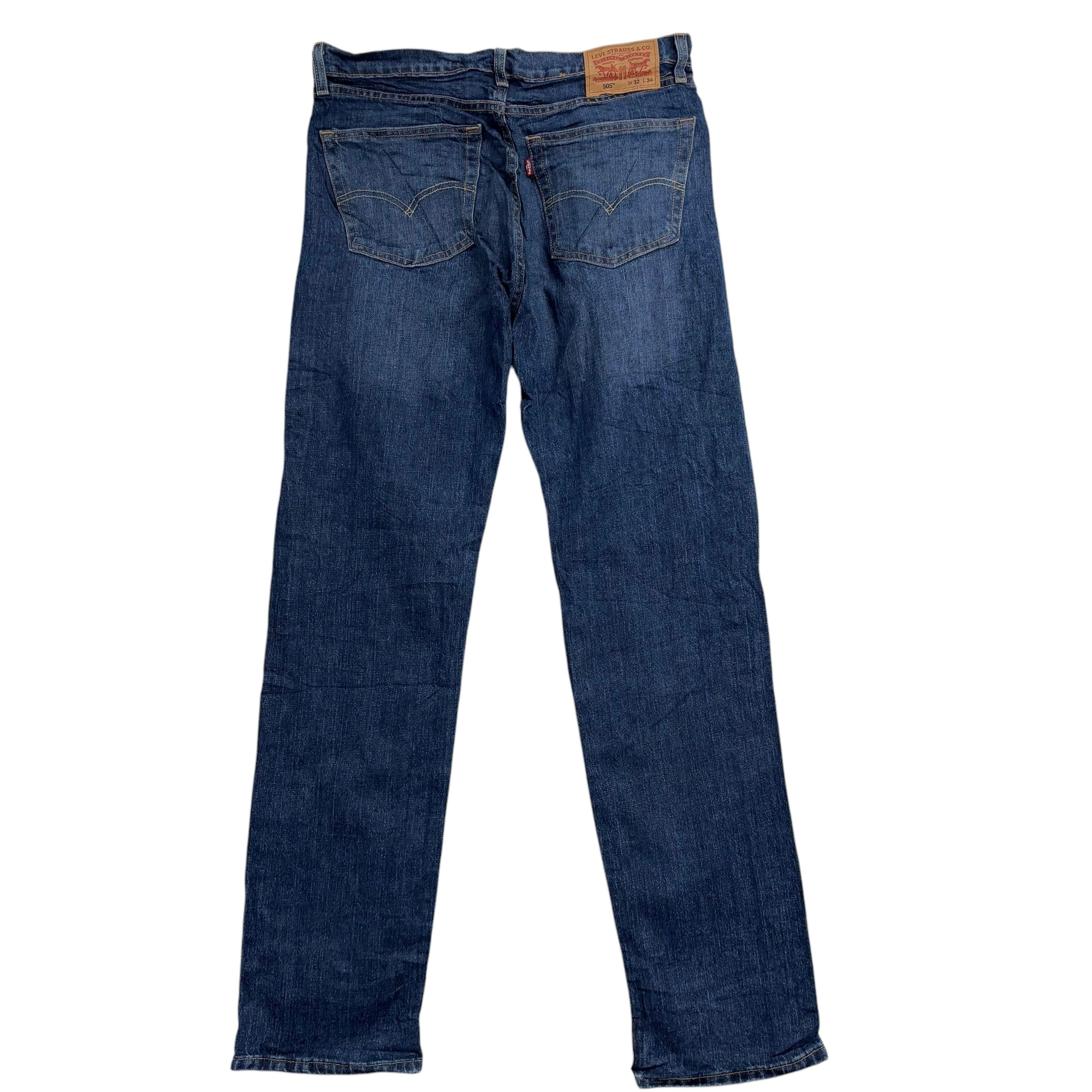 Levis 505 Jeans W32 L34 Mens Dark Blue Regular Straight Fit Stretch Denim
