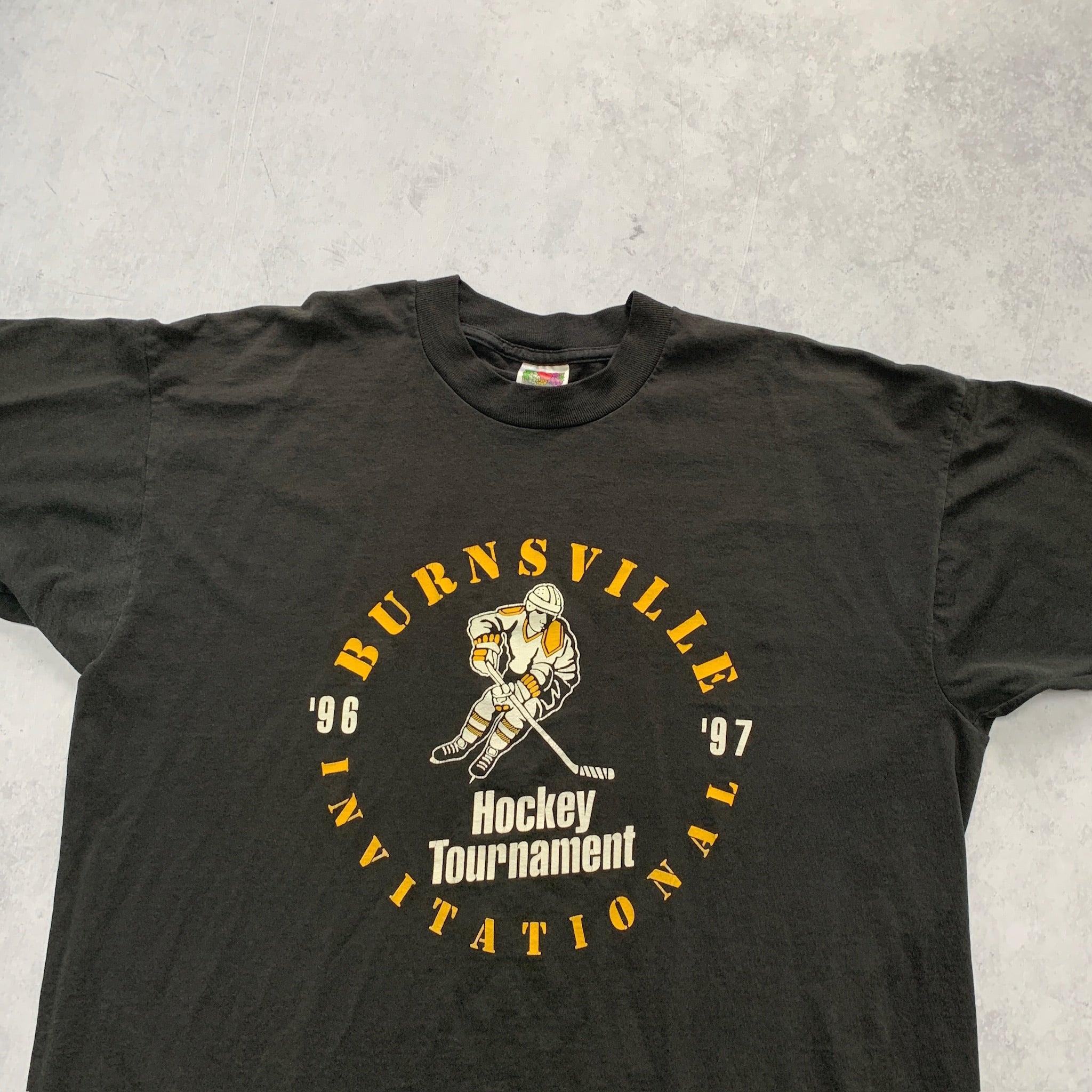 Vintage T Shirt Mens Large Black Single Stitch Graphic Print 90s USA Hockey