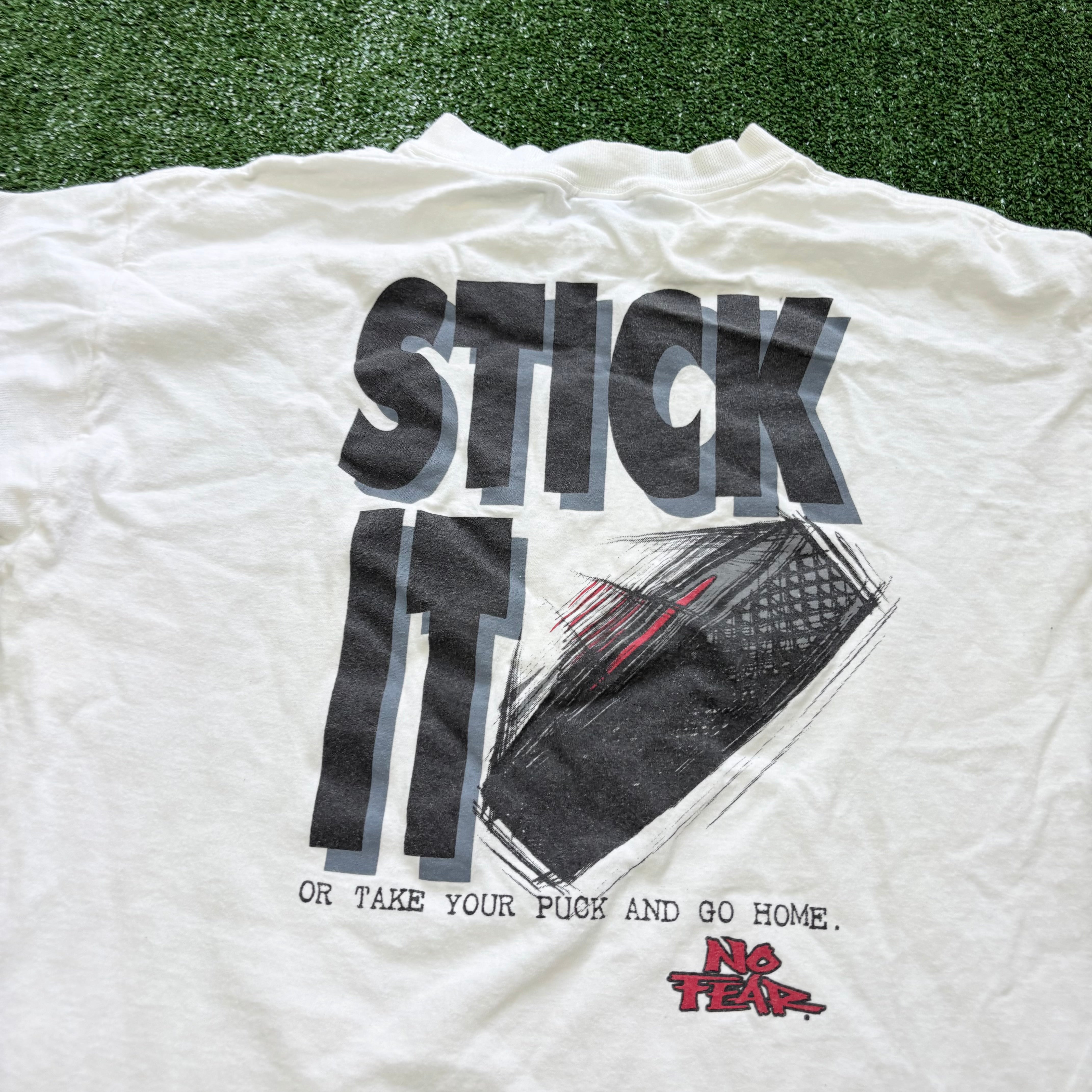 Vintage No Fear T Shirt Mens Large White Single Stitch Graphic Print 90s (E)