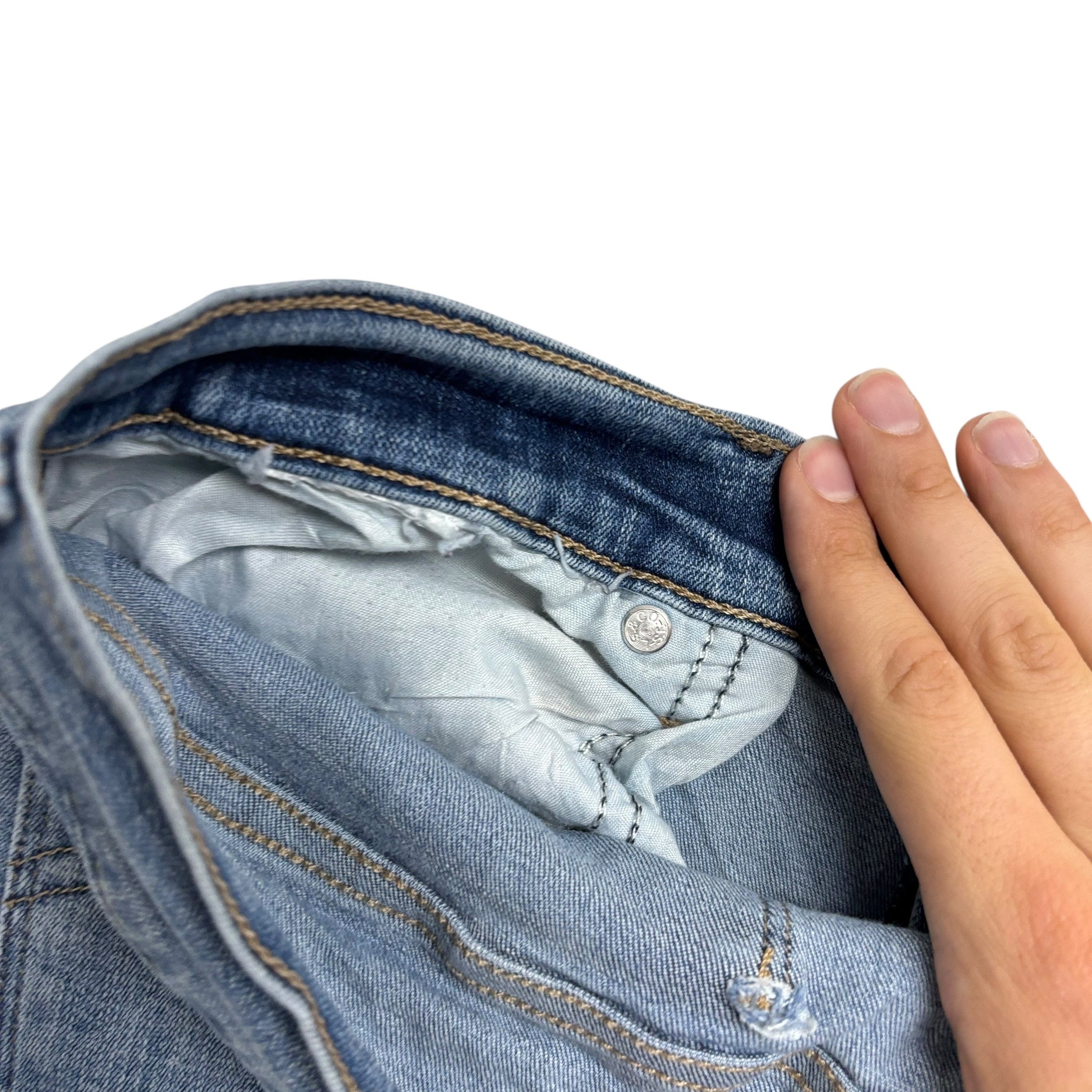 Levis 505 Jeans W34 L30 Womens Regular Straight Light Blue Stretch Denim (E)