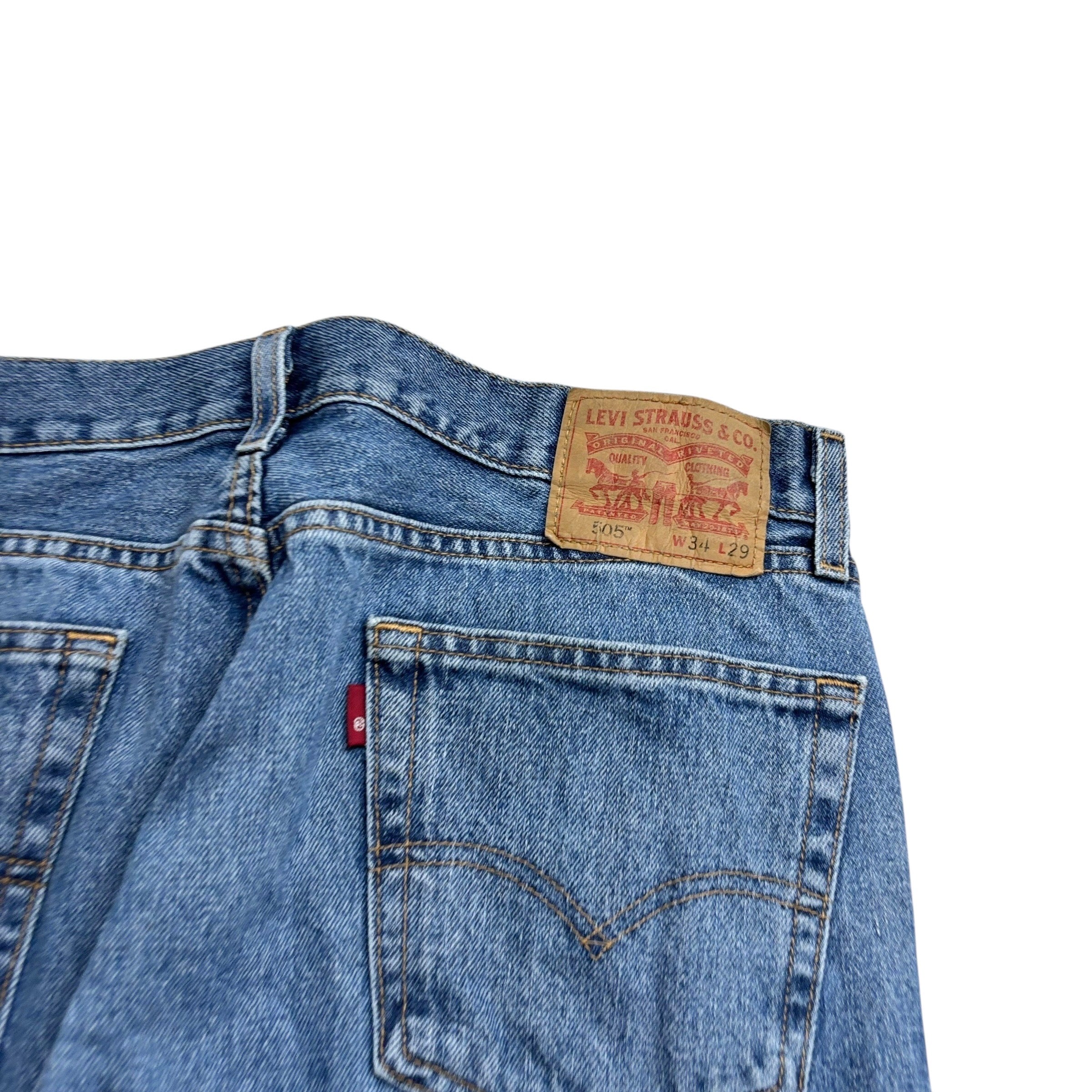 Levis 505 Jeans W34 L29 Mens Mid Blue Regular Straight Fit Denim (E)