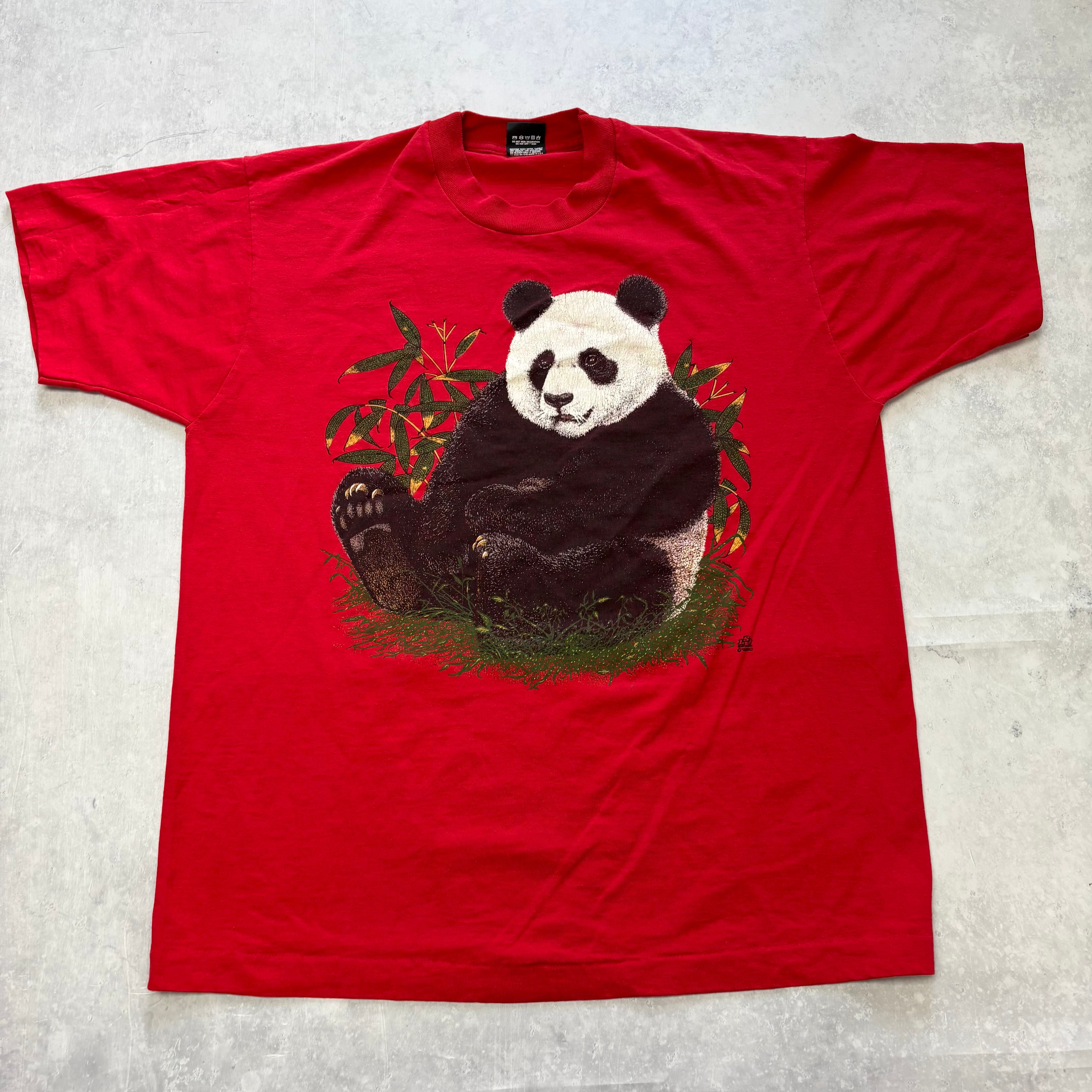 Vintage T Shirt Mens Large Red Single Stitch Graphic Print 90s Panda (E)