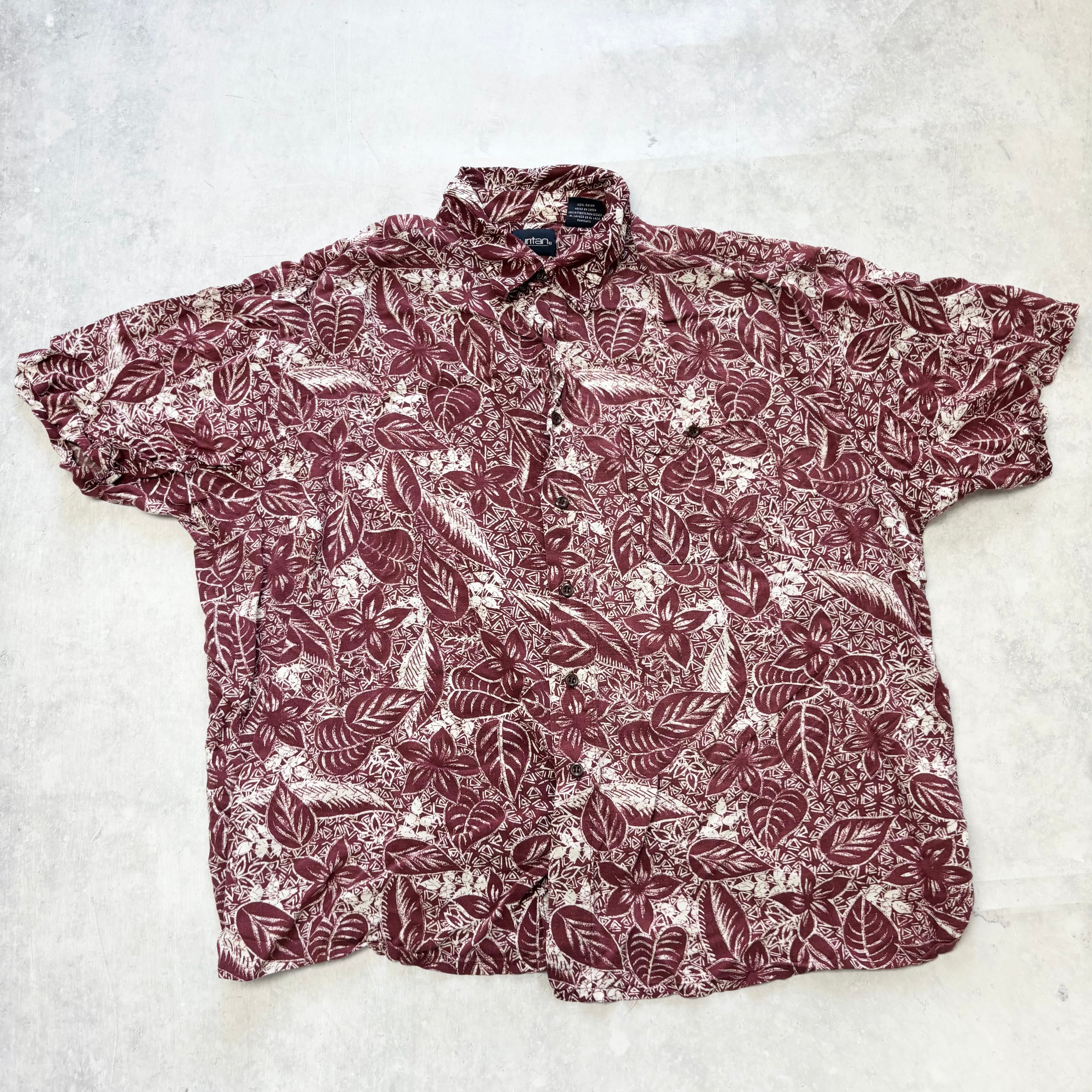 Vintage Hawaiian Shirt Mens Large Red Floral Aloha Short Sleeve Rayon (E)