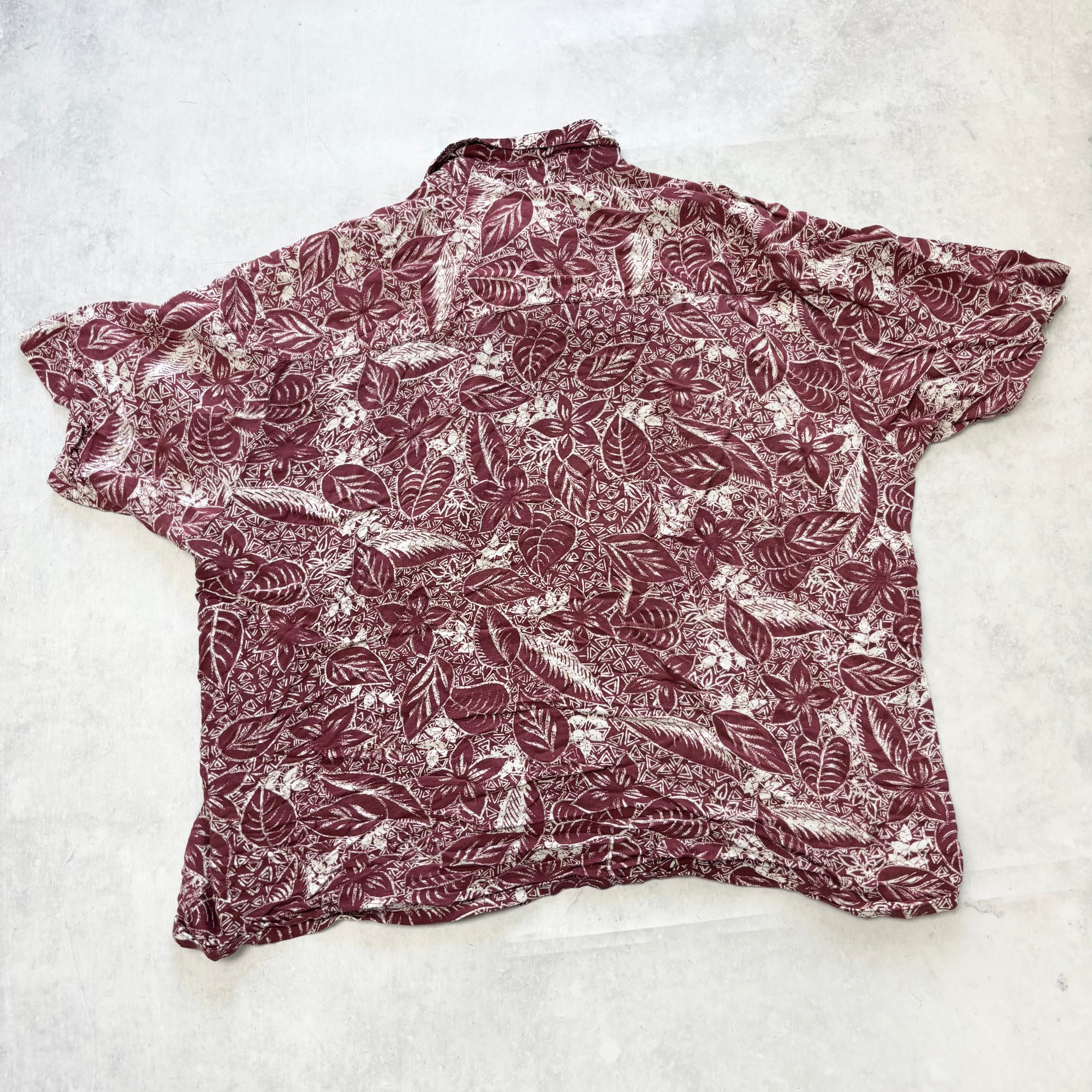 Vintage Hawaiian Shirt Mens Large Red Floral Aloha Short Sleeve Rayon (E)