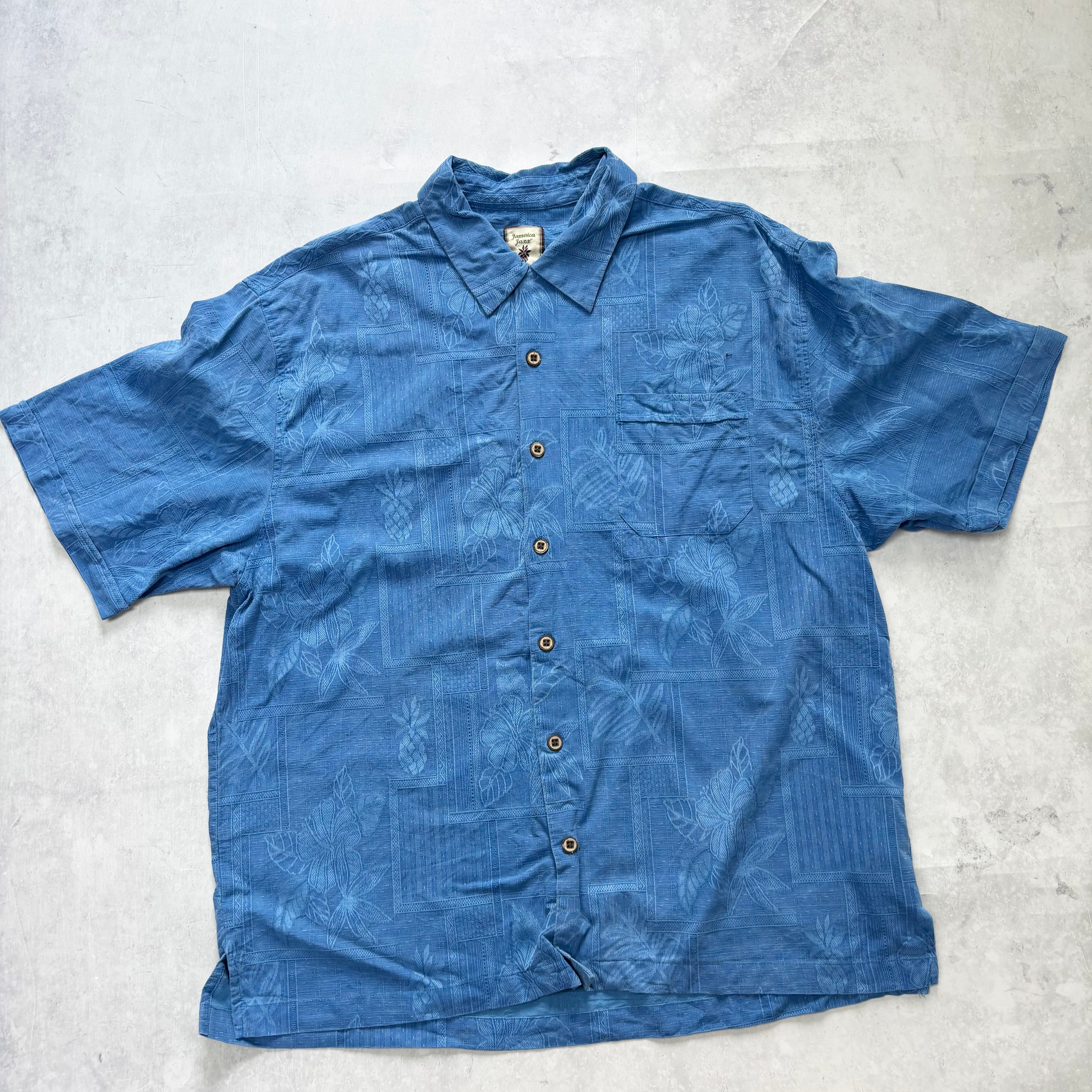 Vintage Hawaiian Shirt Mens XL Blue Floral Aloha Short Sleeve Silk (E)