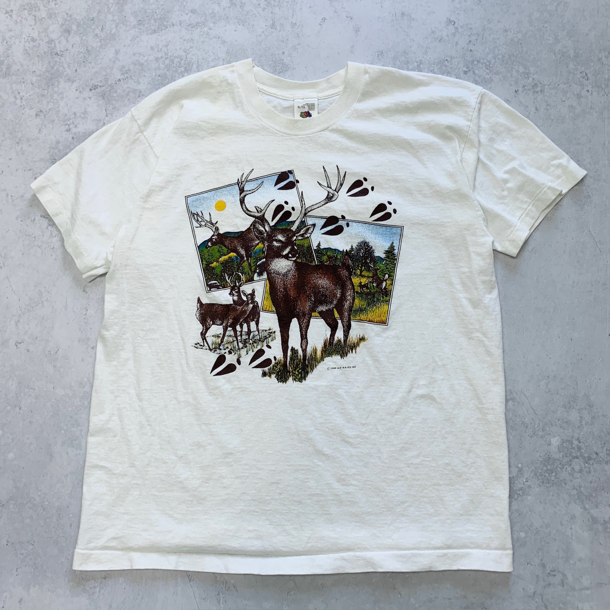 Vintage T Shirt Mens XL White Single Stitch Graphic Print 90s USA Nature Deer