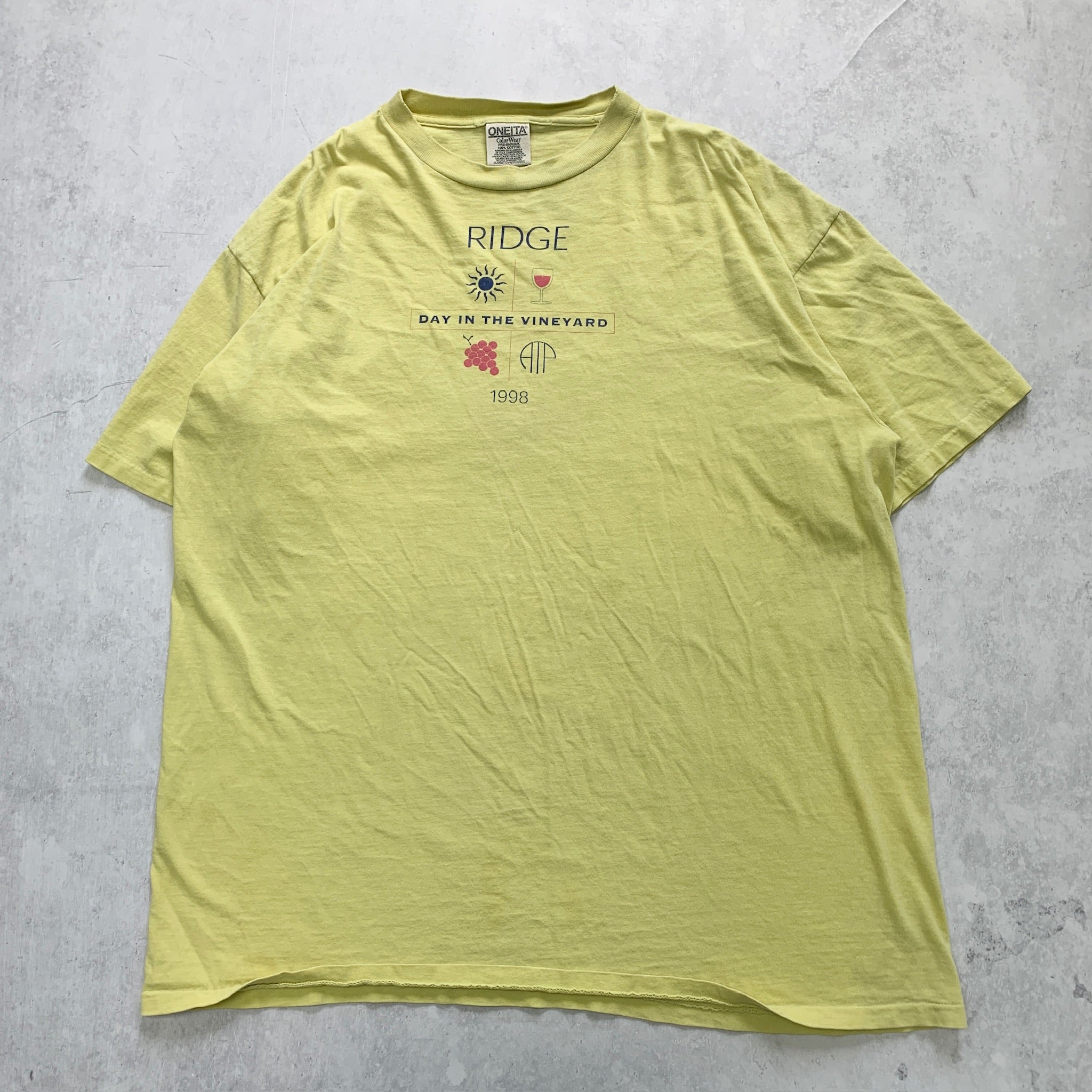 Vintage T Shirt Mens XXL Yellow Single Stitch Graphic Print 90s USA Wine