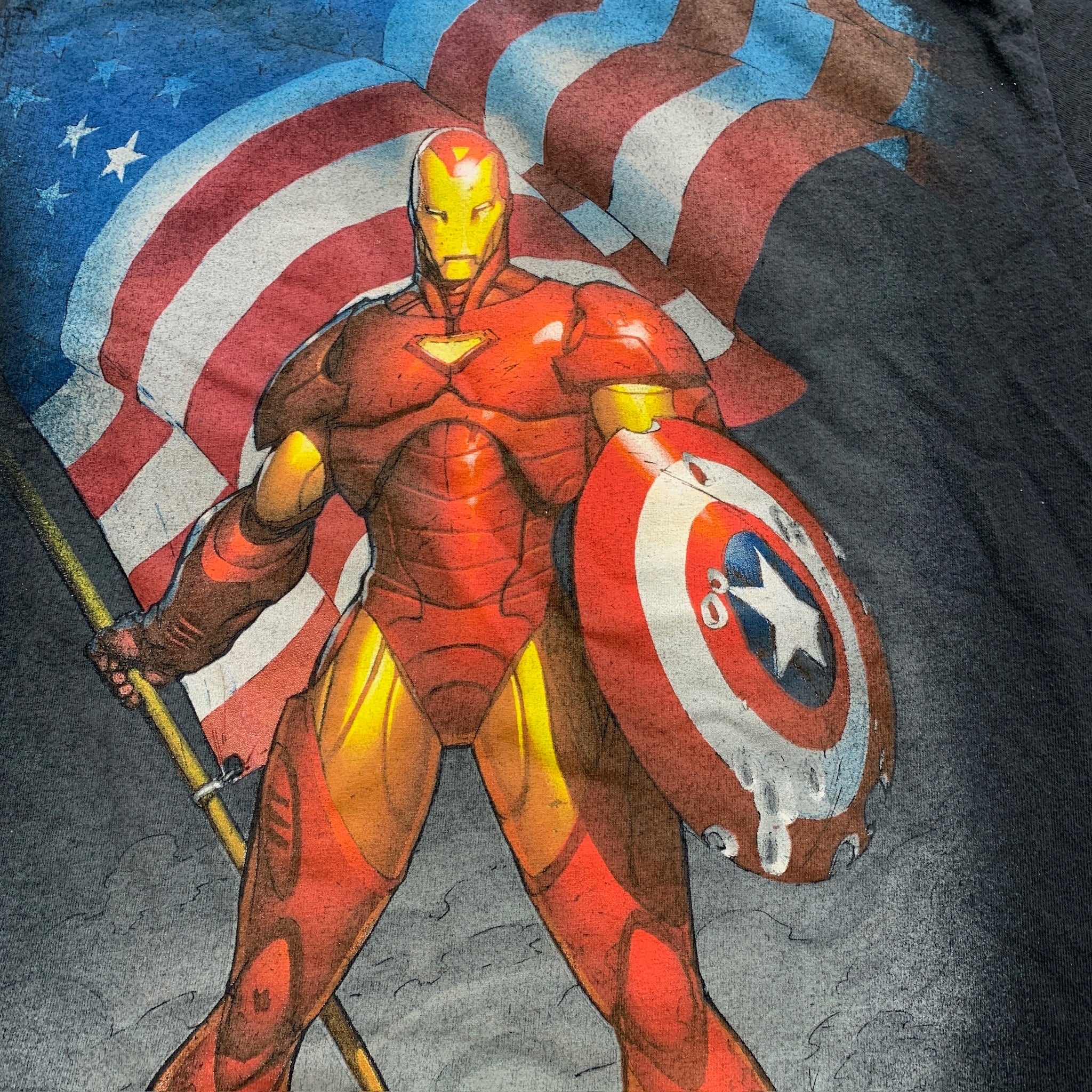 Vintage T Shirt Mens Large Black Marvel Mad Engine Graphic Print Iron Man Y2K