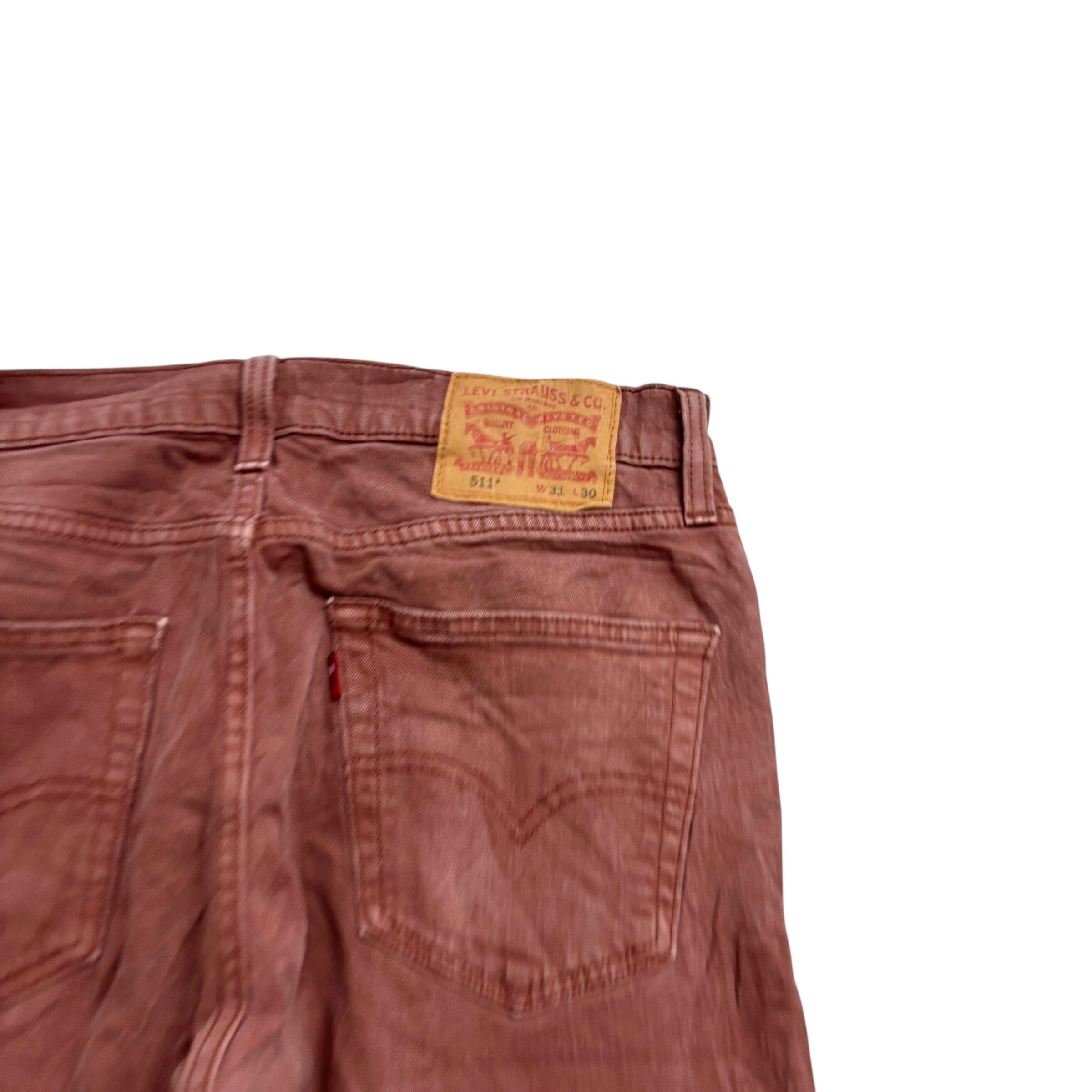Levis 511 Jeans W30 L30 Mens Red Slim Fit Stretch Denim (E)