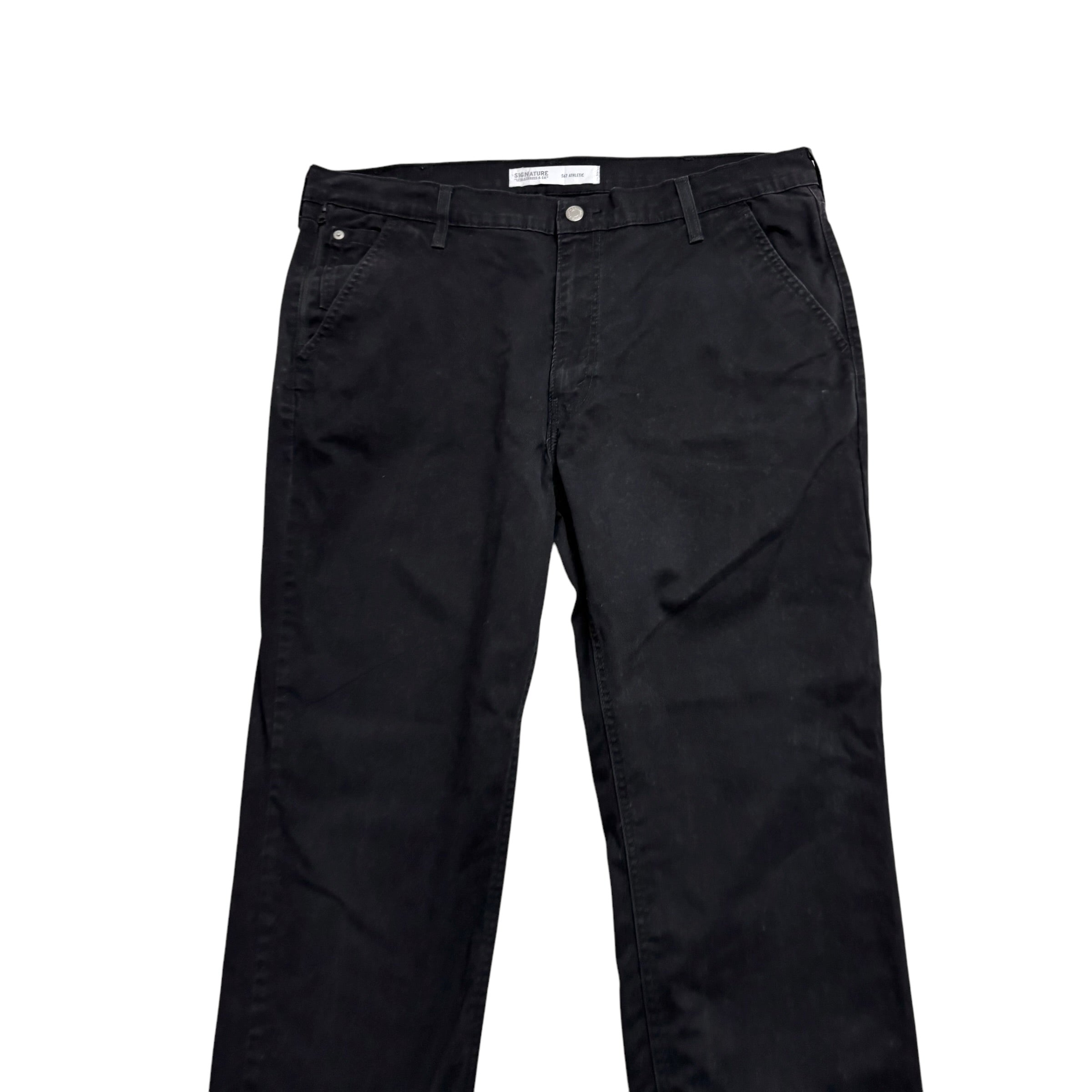 Levis Signature Trousers W38 L30 Mens Black Athletic Fit Stretch Pants (E)