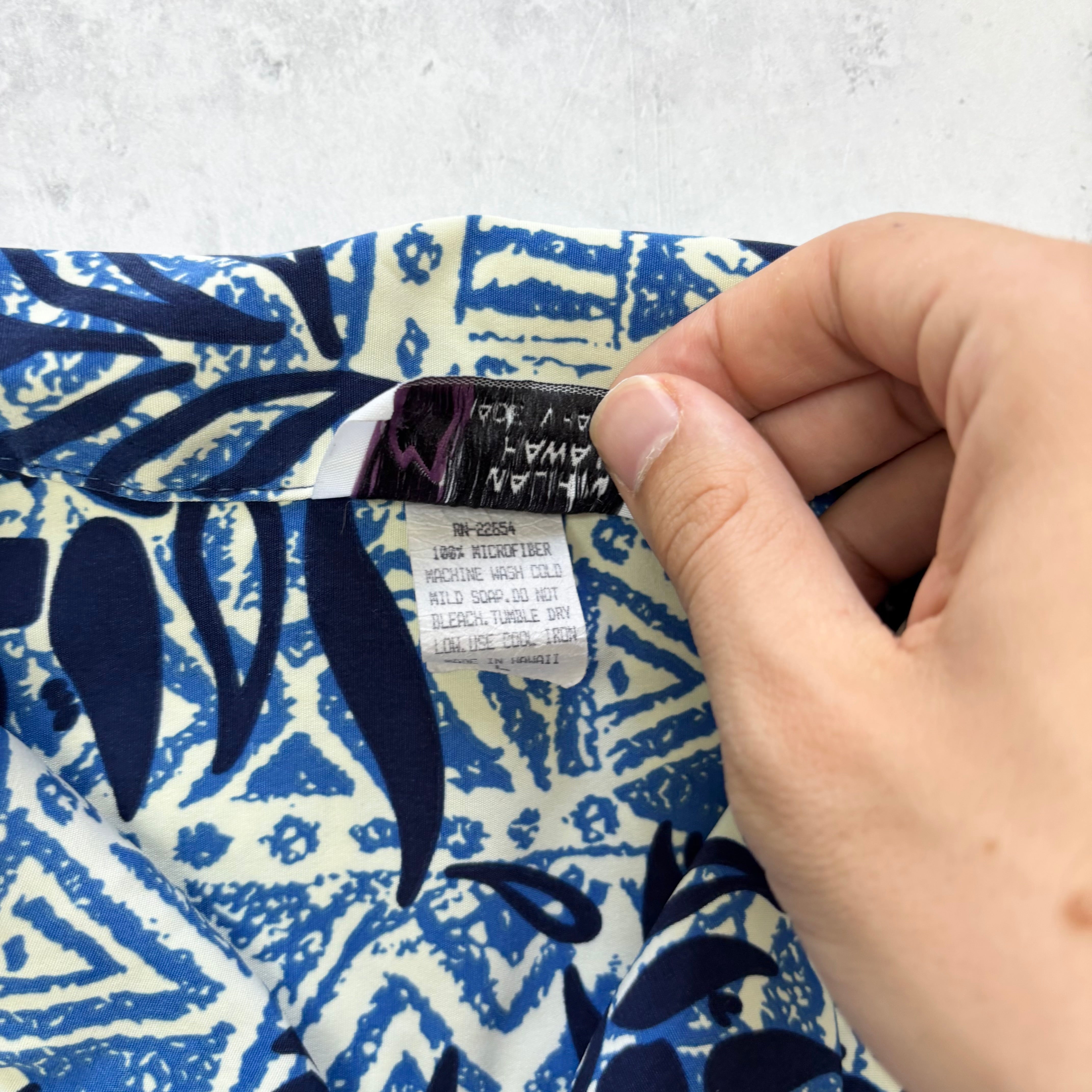 Vintage Hawaiian Shirt Mens Large Blue Floral Aloha Short Sleeve (E)