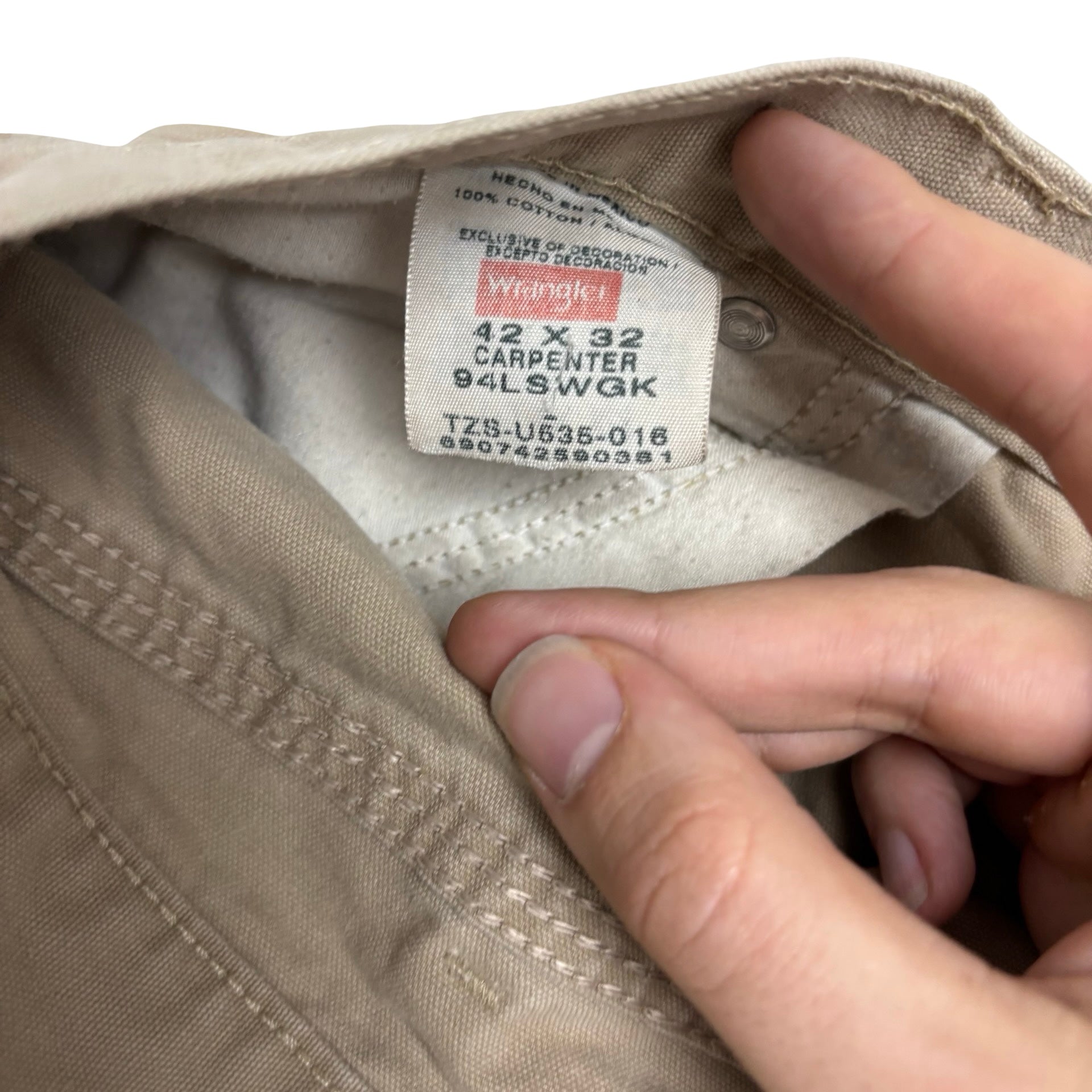 Wrangler Carpenter Trousers W42 L32 Mens Beige Baggy Relaxed Fit (F)