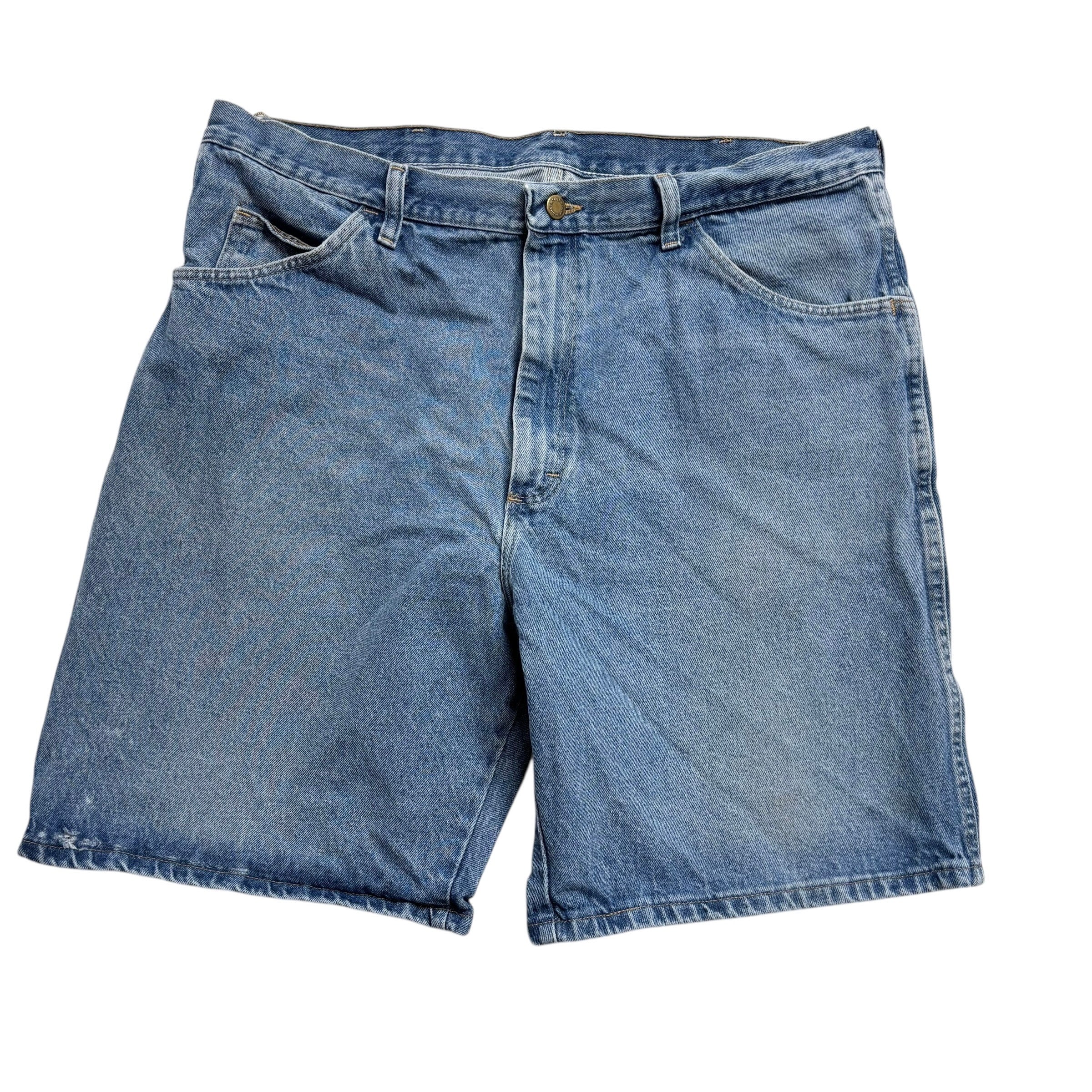 Vintage Wrangler Baggy Jorts W38 Mens Denim Shorts Mid Blue Relaxed Fit