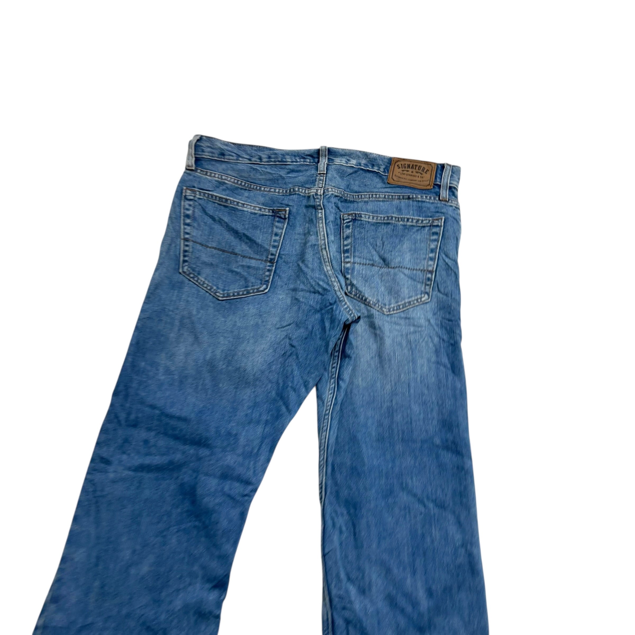 Levis Signature Jeans W36 L34 Mens Mid Blue Regular Bootcut Fit Denim (E)