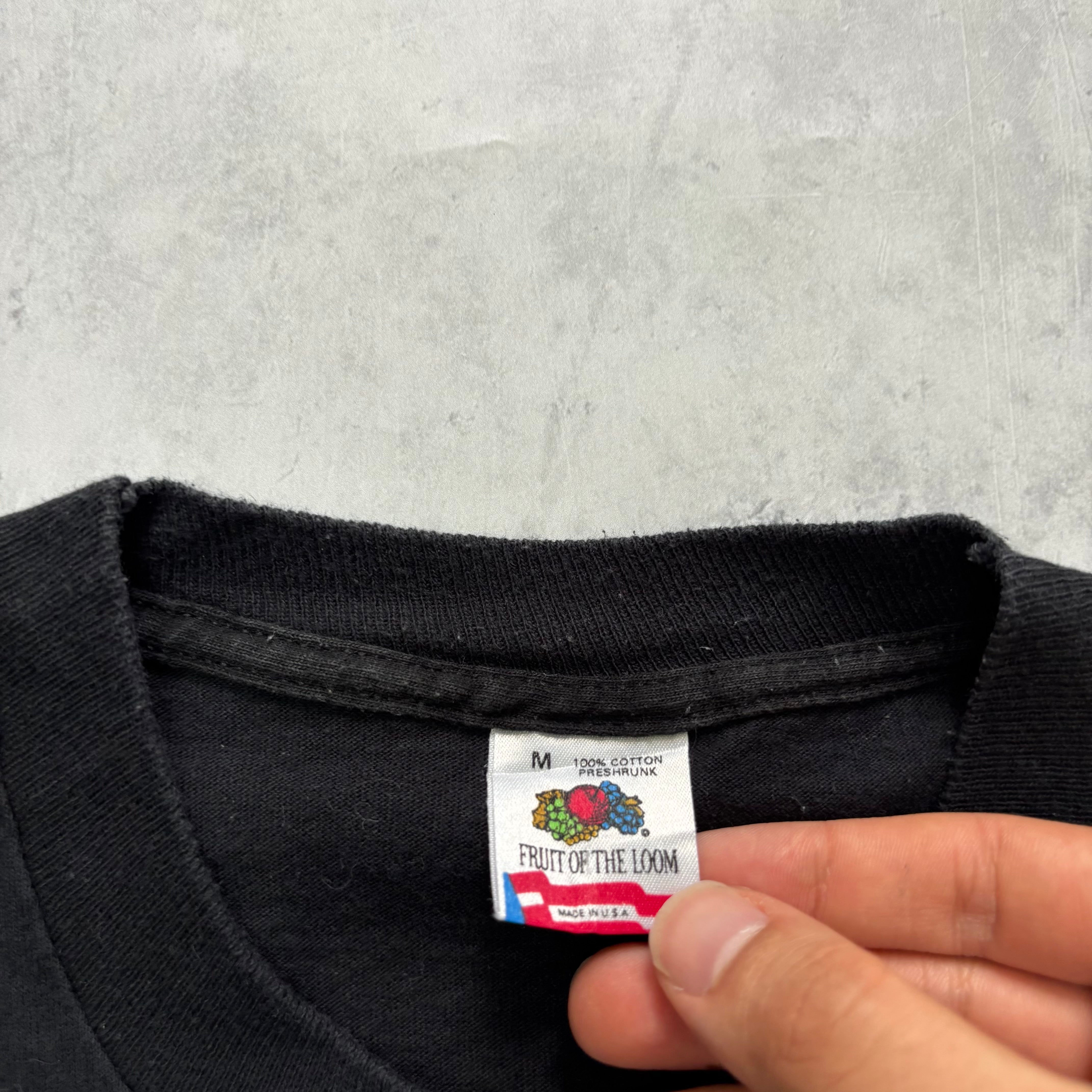 Vintage T Shirt Mens Small Black Single Stitch Graphic Print 90s College (E)