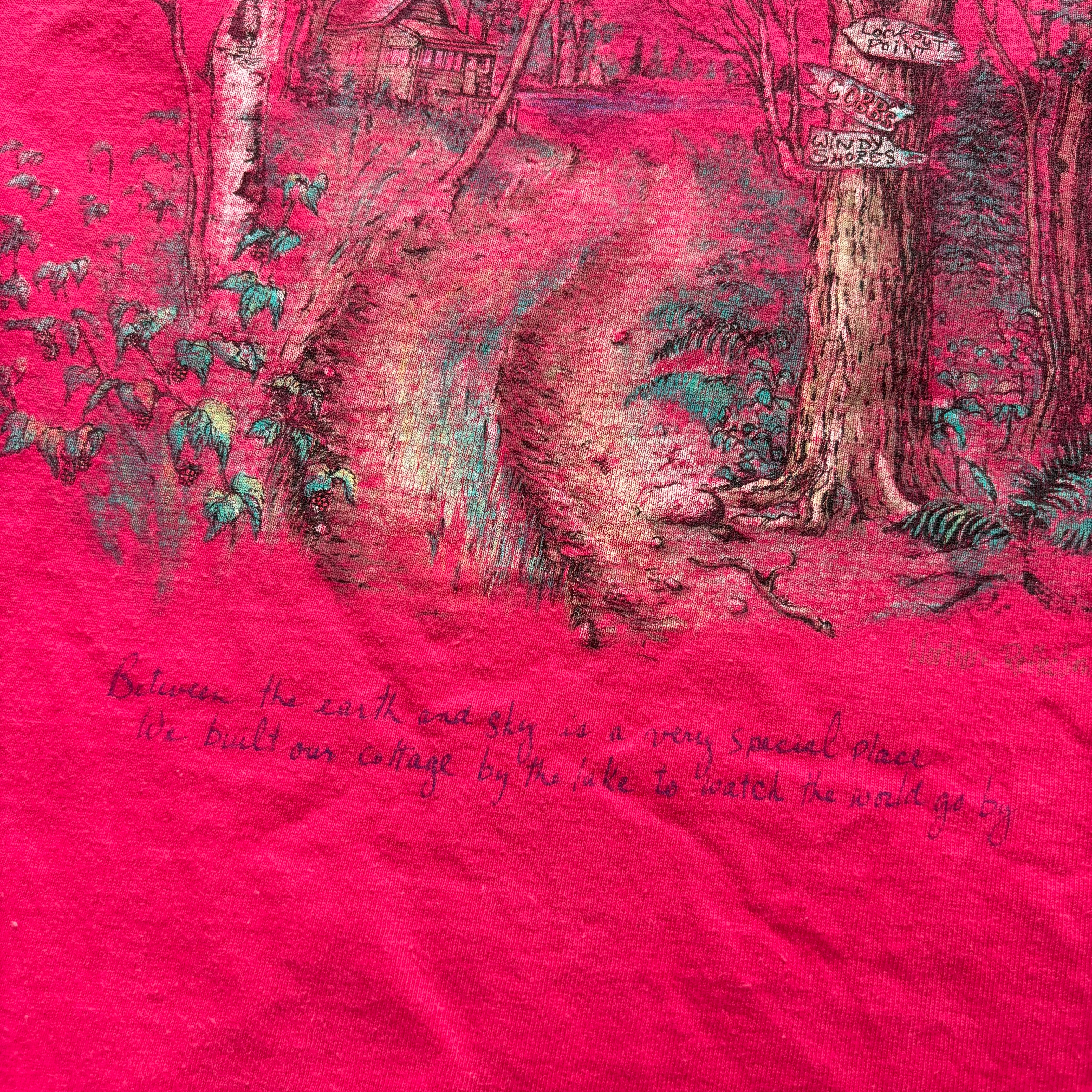 Vintage T Shirt Mens Small Pink Single Stitch Graphic Print 90s Cute Cottage (E)