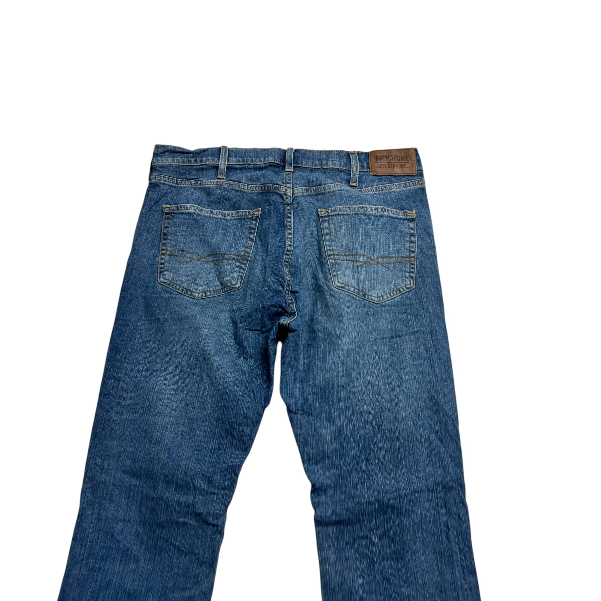 Levis Signature Jeans W34 L32 Mens Mid Blue Regular Bootcut Fit Stretch (E)