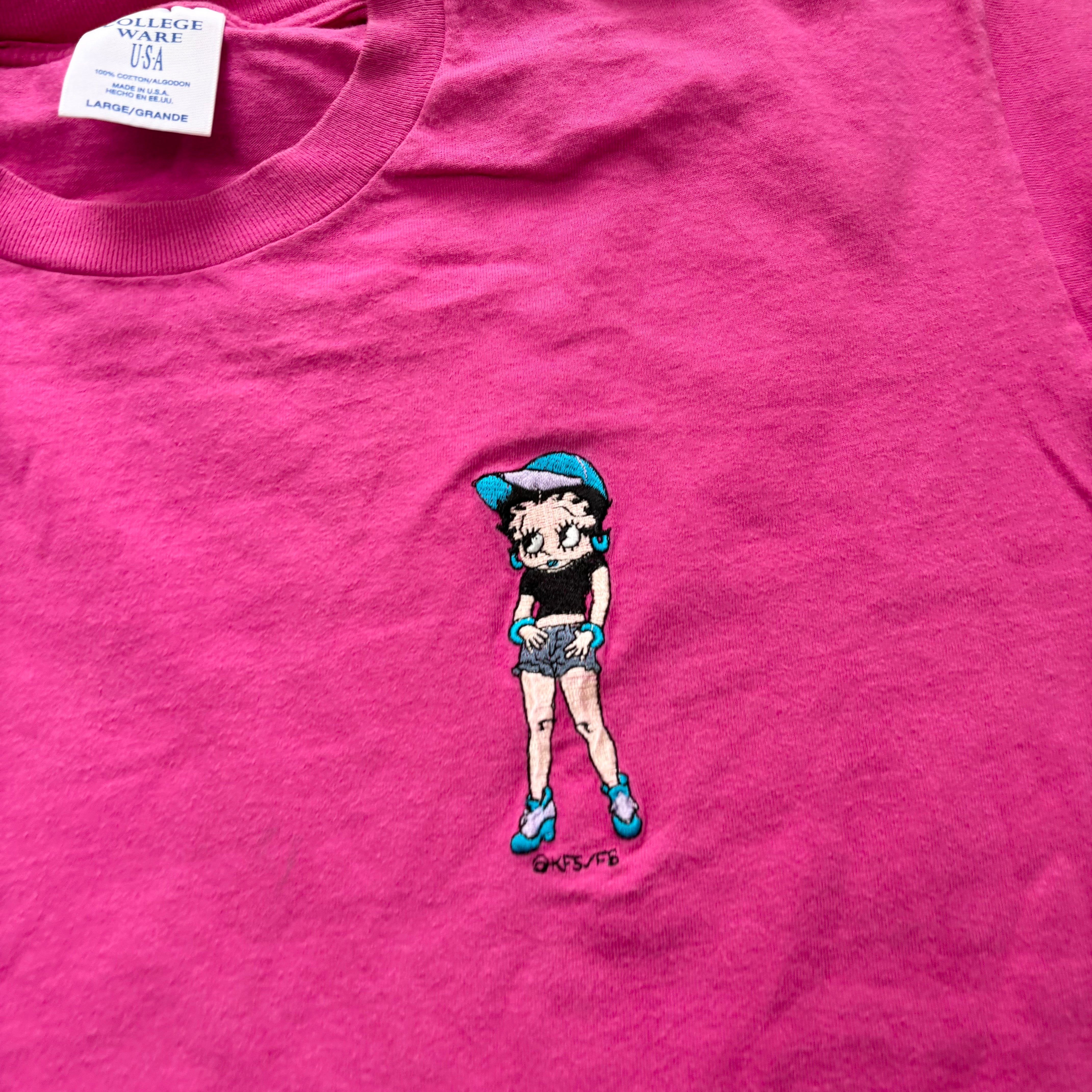 Vintage T Shirt Mens Large Pink Single Stitch Graphic Print 90s Betty Boop (E)