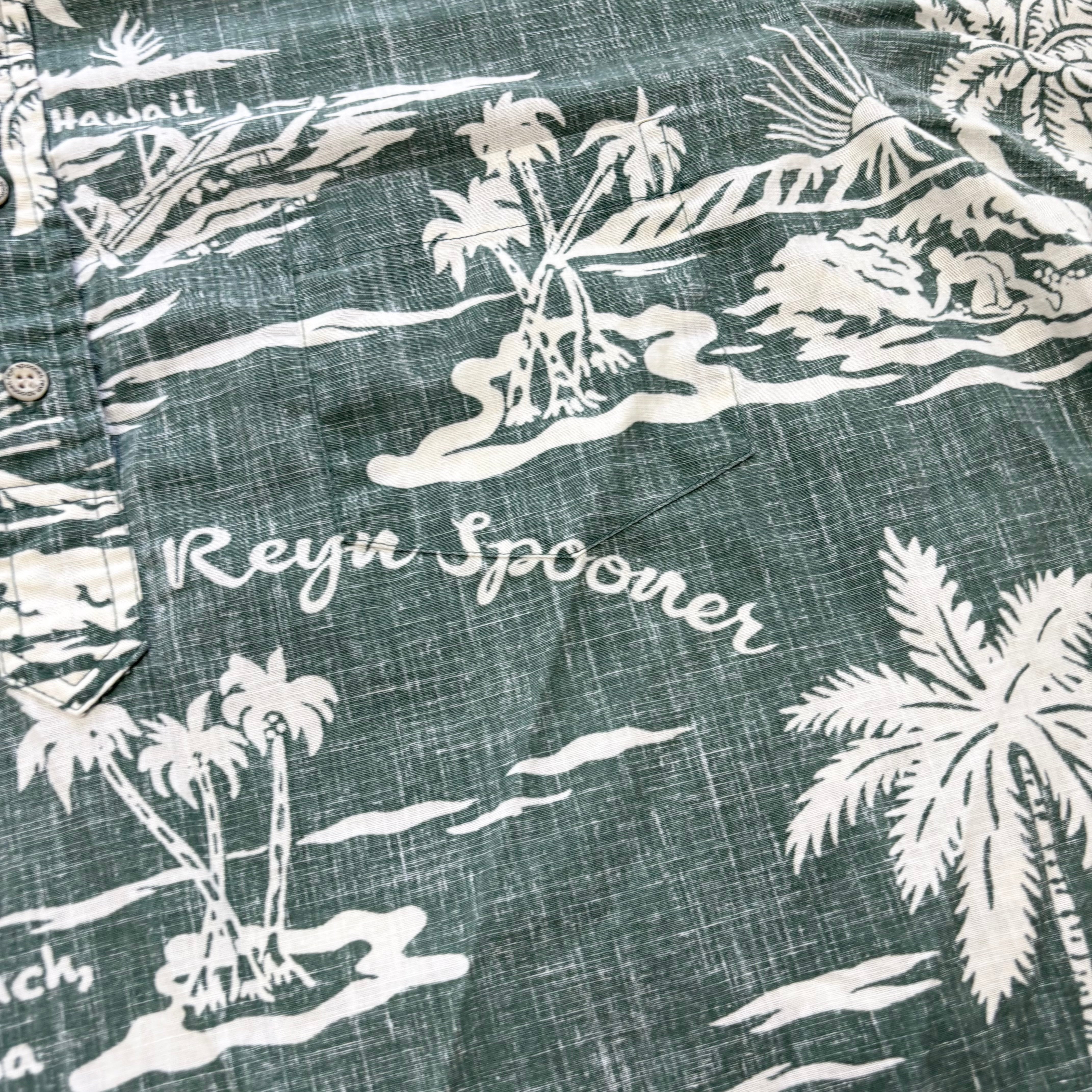 Vintage Hawaiian Shirt Mens XL Green Short Sleeve Reyn Spooner Cotton (E)