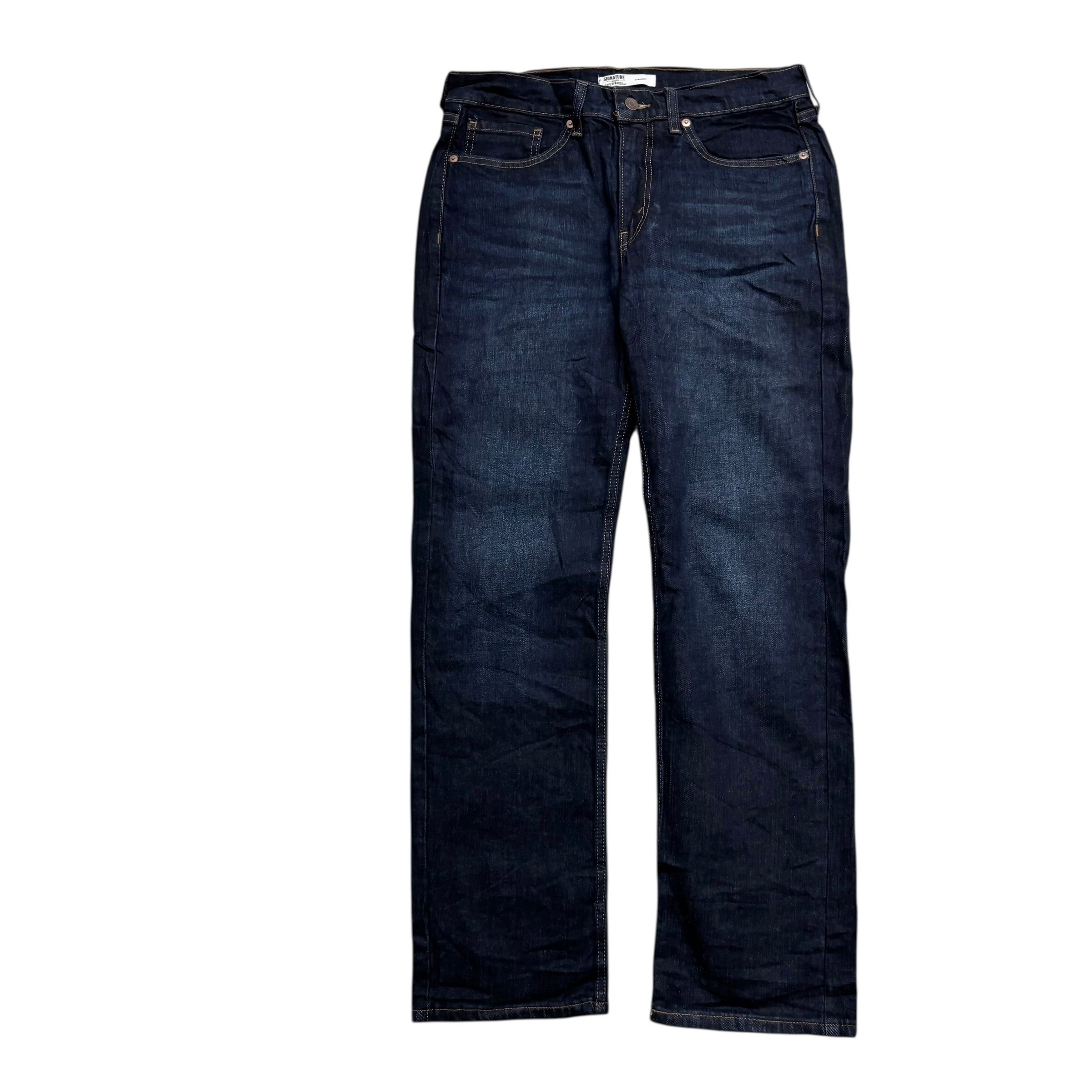 Levis Signature Jeans W32 L32 Mens Dark Blue Regular Straight Stretch Denim (E)