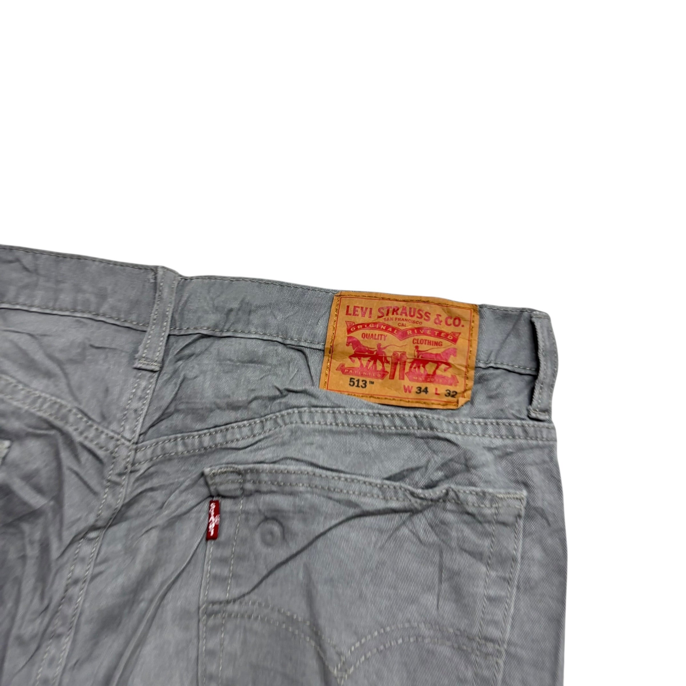 Levis 513 Jeans W34 L32 Mens Grey Slim Straight Fit Stretch Denim (E)