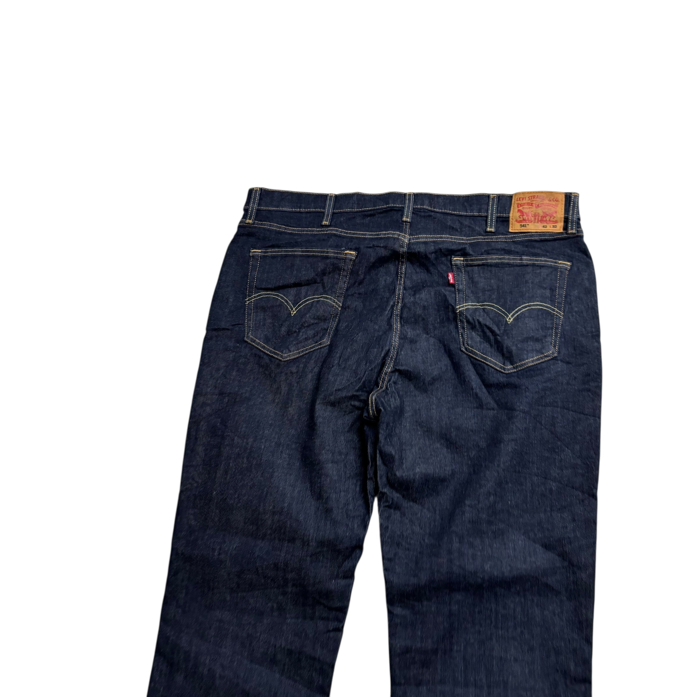 Levis 541 Jeans W42 L32 Mens Dark Blue Athletic Tapered Fit Stretch Denim (E)