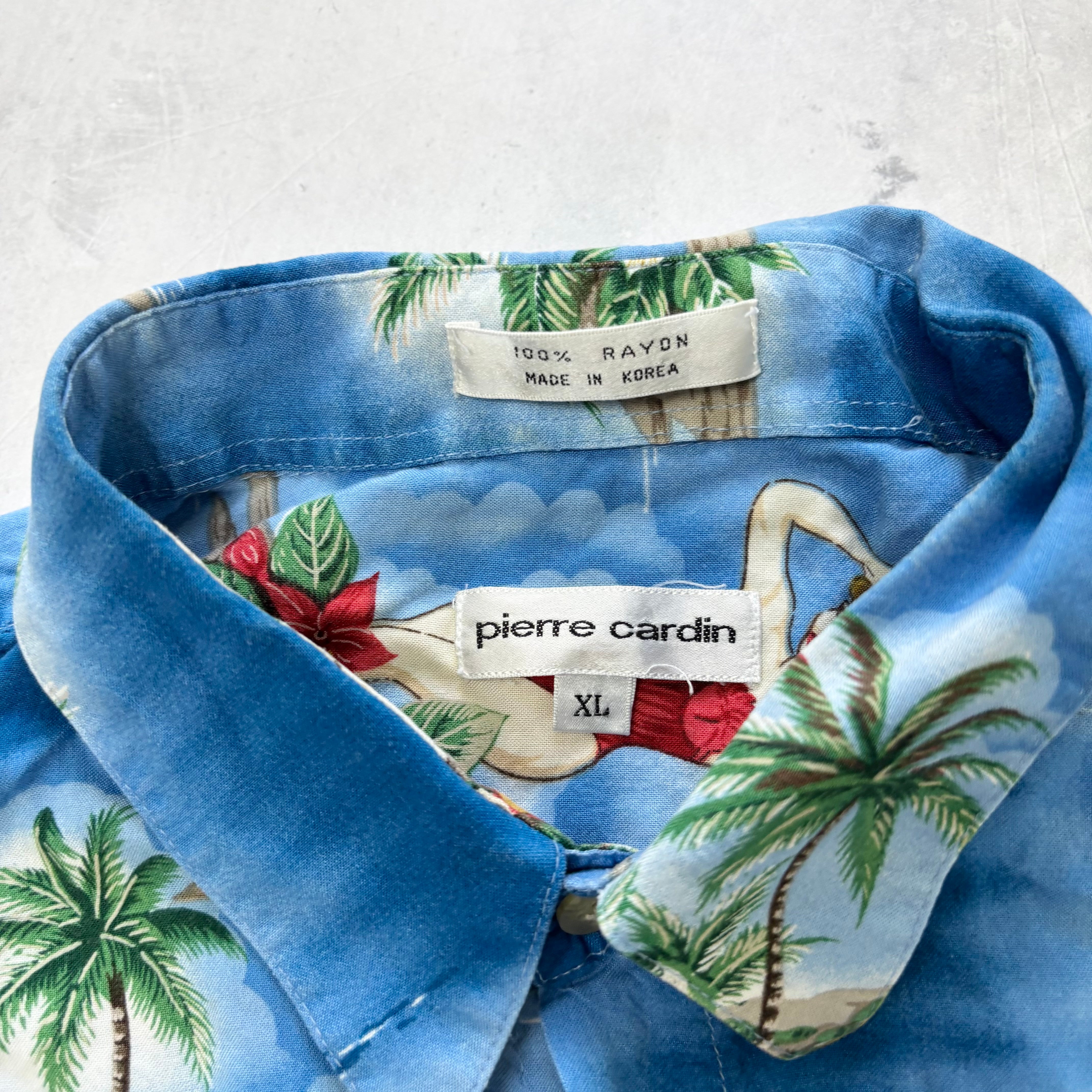 Vintage Hawaiian Shirt Mens XL Blue Floral Aloha Short Sleeve Rayon (E)