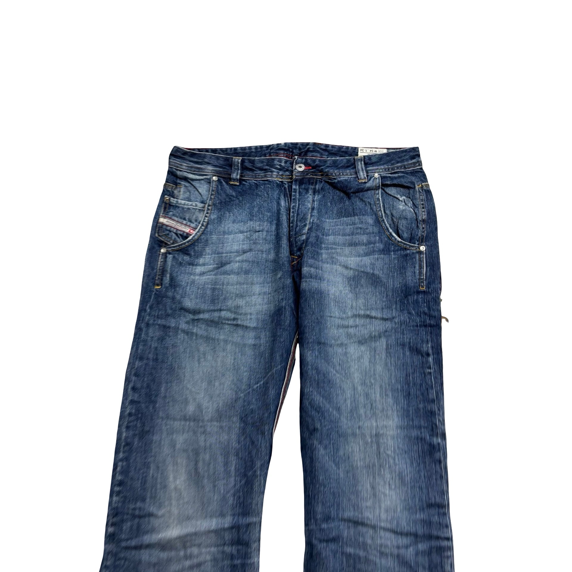 Diesel Preeto Jeans W34 L30 Mens Mid Blue Relaxed Bootcut Fit Denim