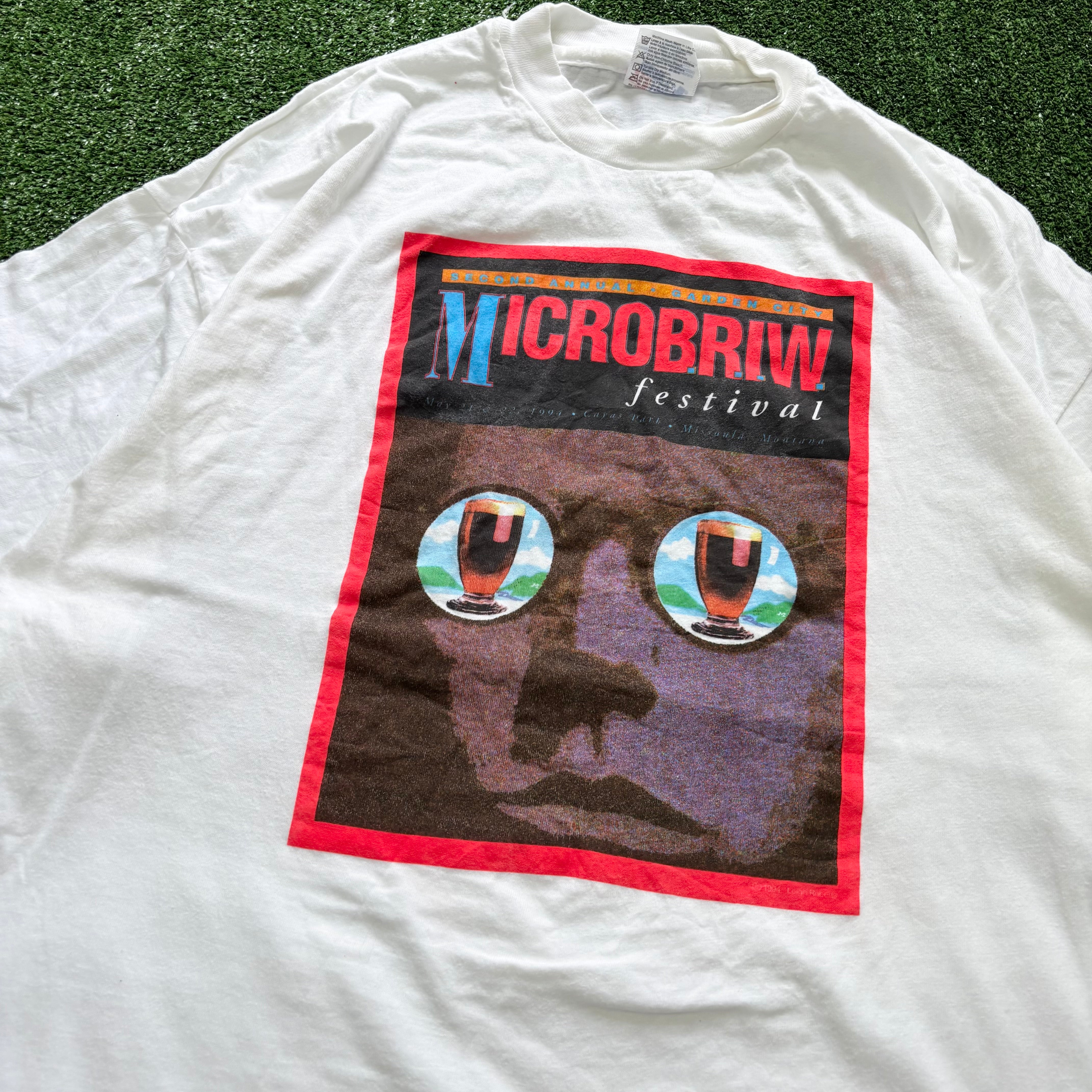 Vintage T Shirt Mens XXL White Single Stitch Graphic Print 90s USA Beer (E)