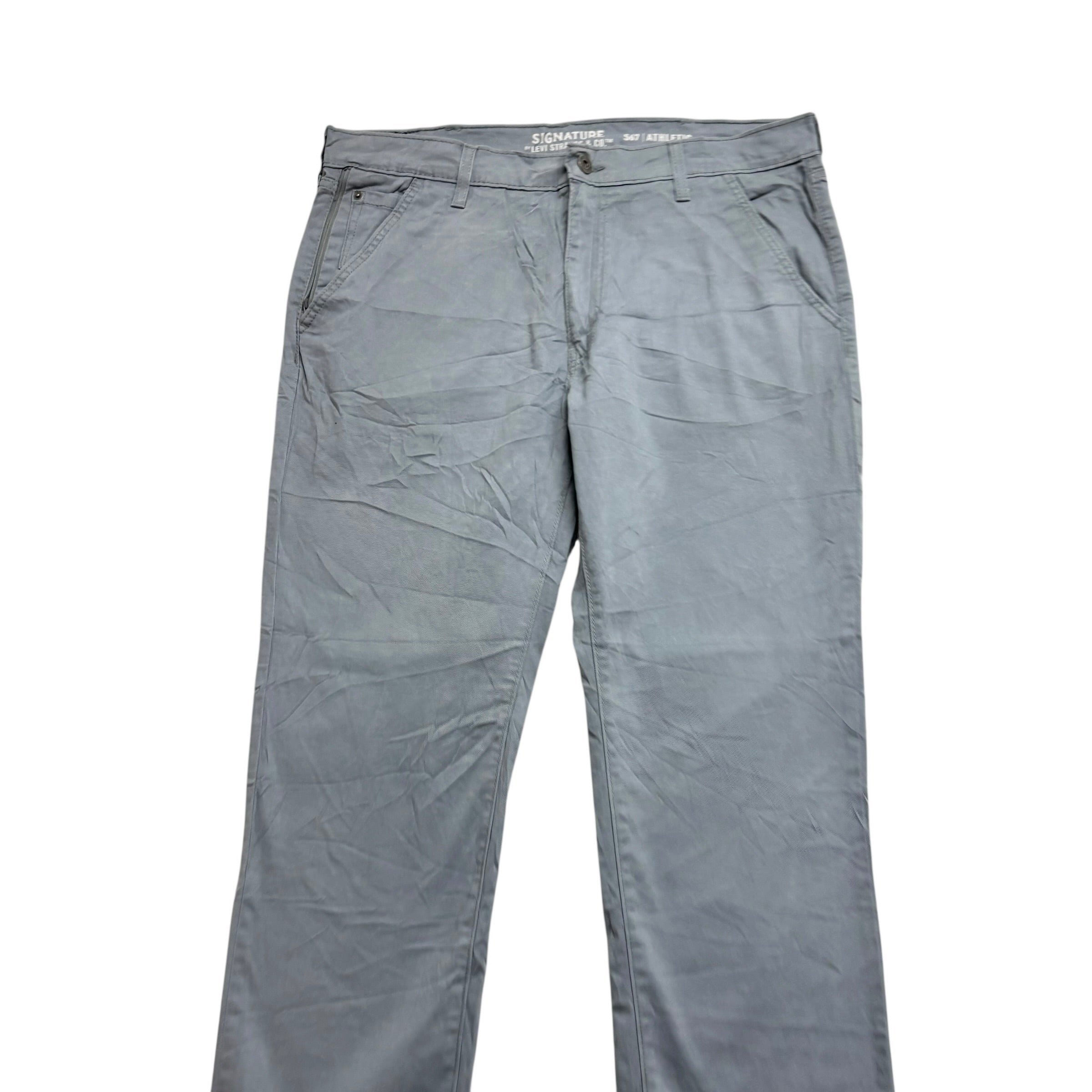 Levis Signature Trousers W38 L30 Mens Grey Athletic Fit Stretch Pants (E)