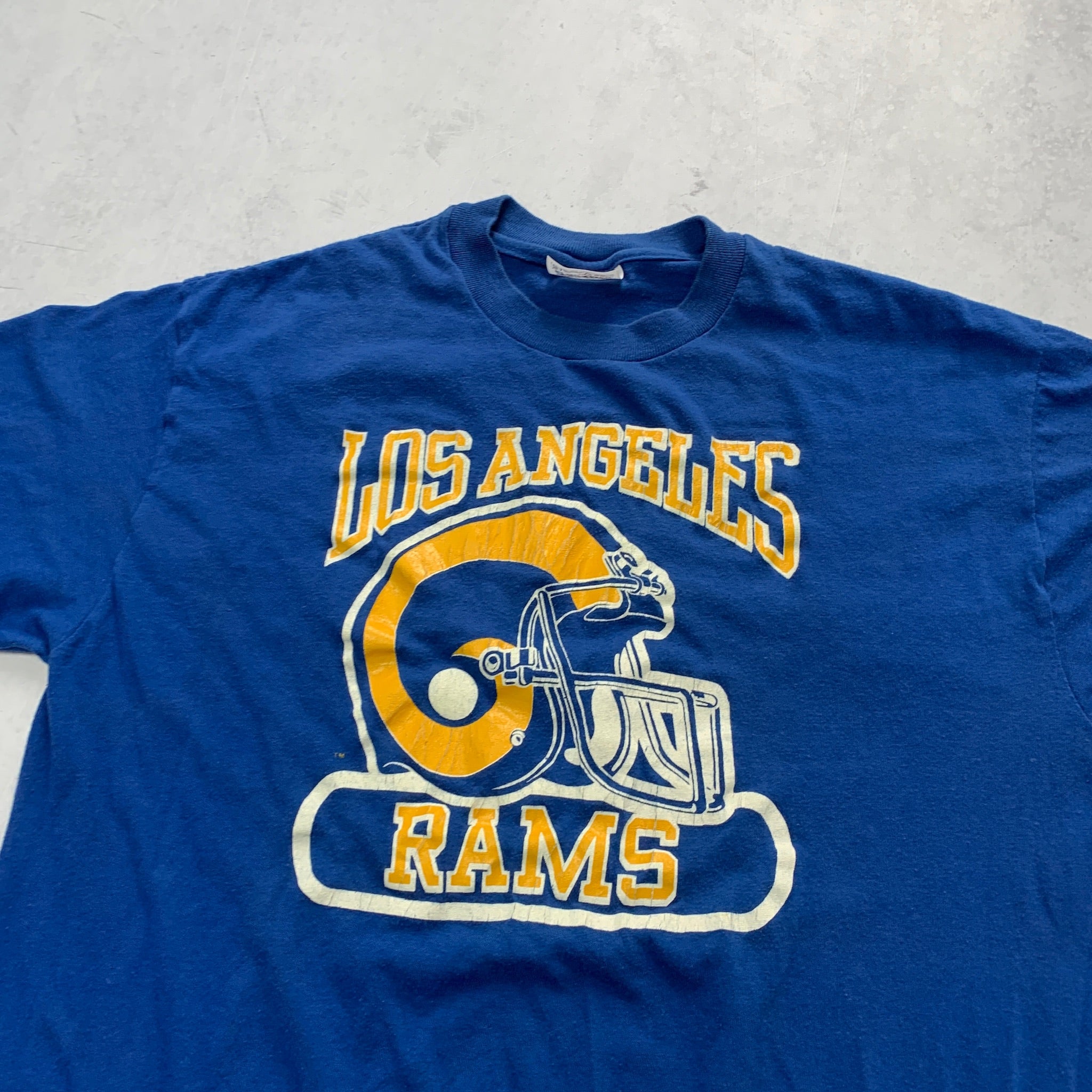 Vintage T Shirt Mens Medium Blue Single Stitch Graphic Print 80s USA LA Rams