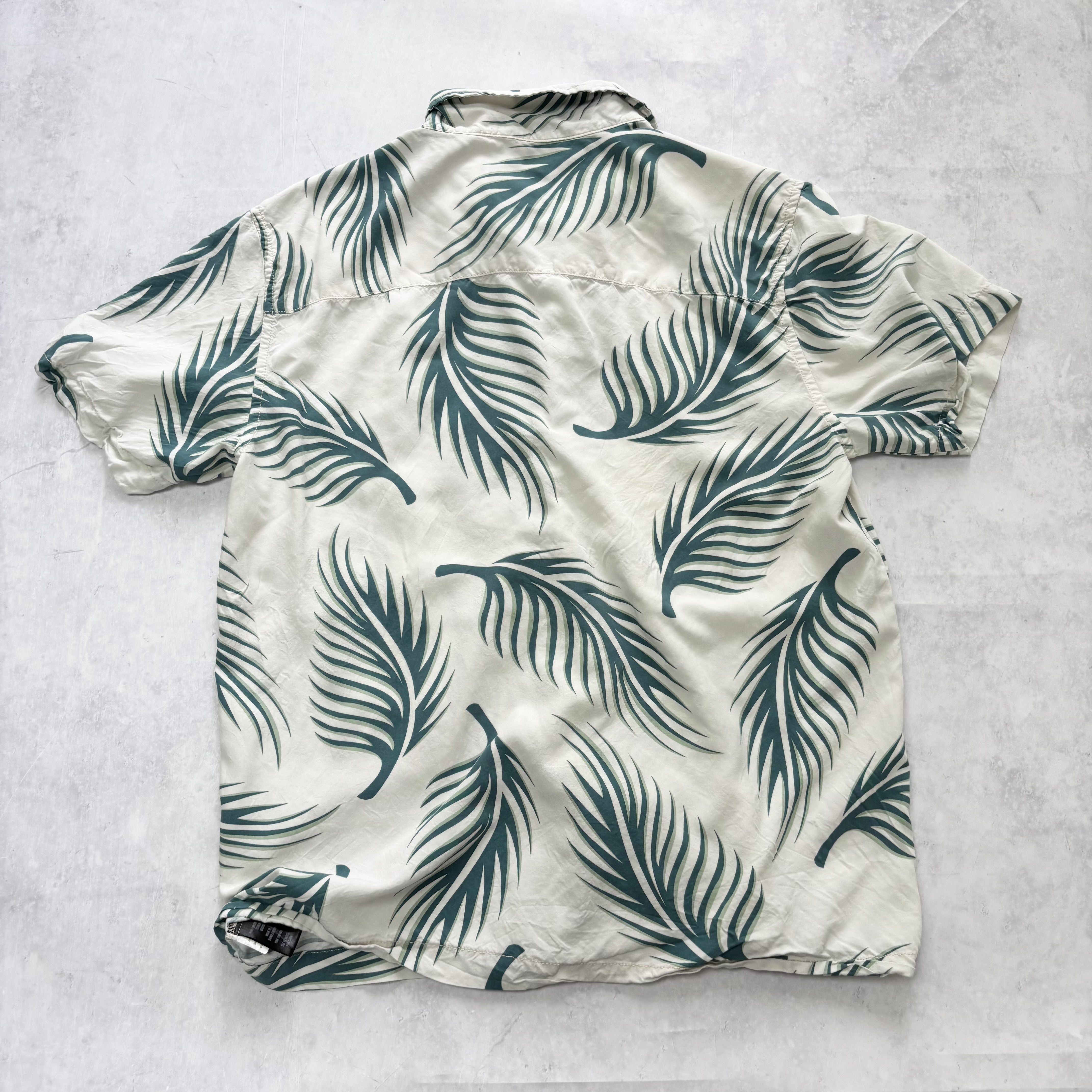 Hawaiian Shirt Mens Small Cream Floral Aloha Short Sleeve Viscose (E)