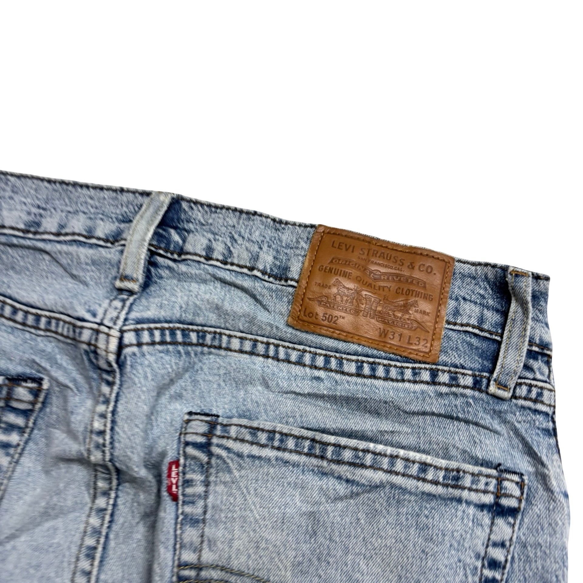 Levis 502 Jeans W31 L32 Mens Light Blue Regular Tapered Fit Stretch Distressed