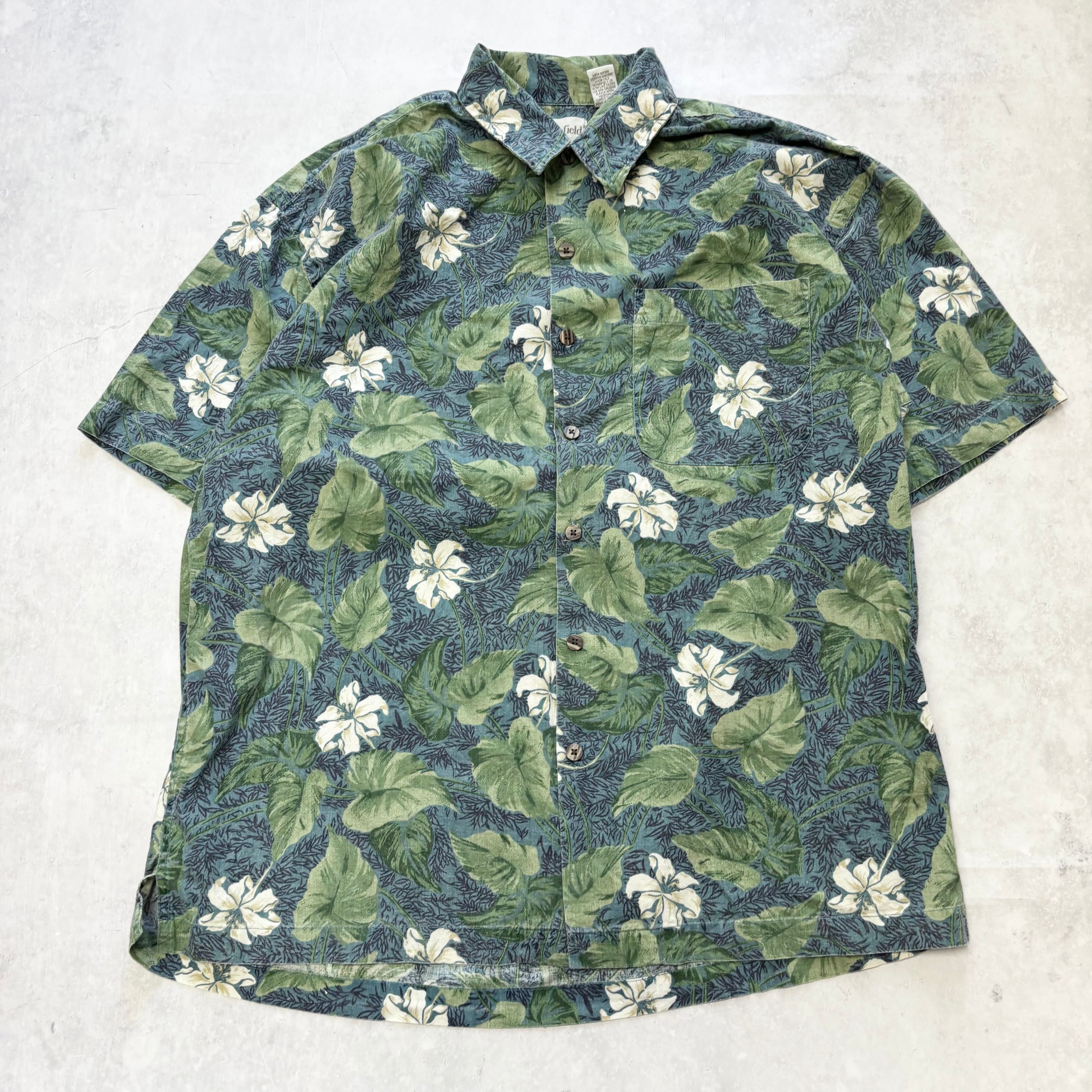 Vintage Hawaiian Shirt Mens Large Blue Floral Aloha Short Sleeve Cotton (E)
