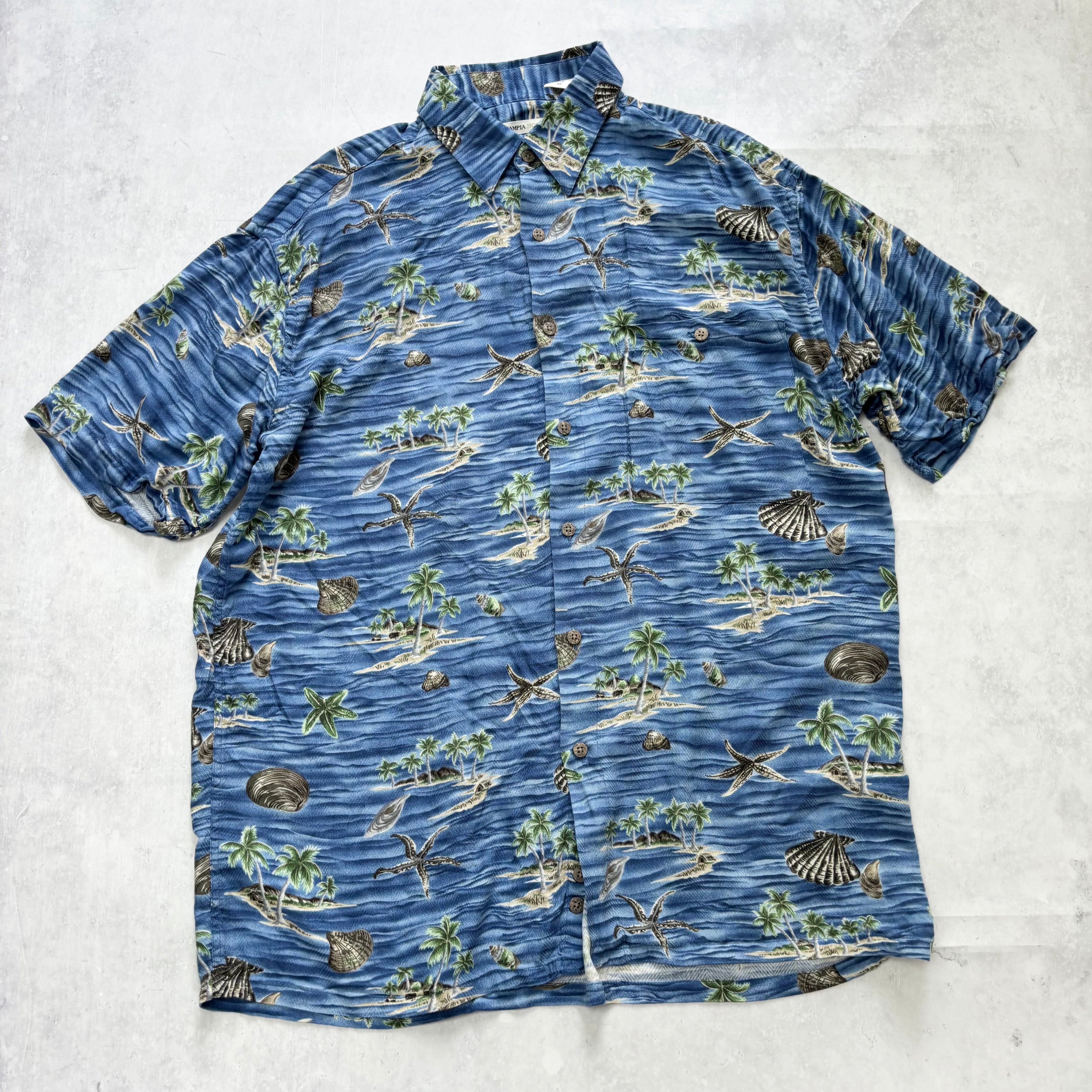 Vintage Hawaiian Shirt Mens Medium Blue Floral Aloha Short Sleeve Rayon (E)