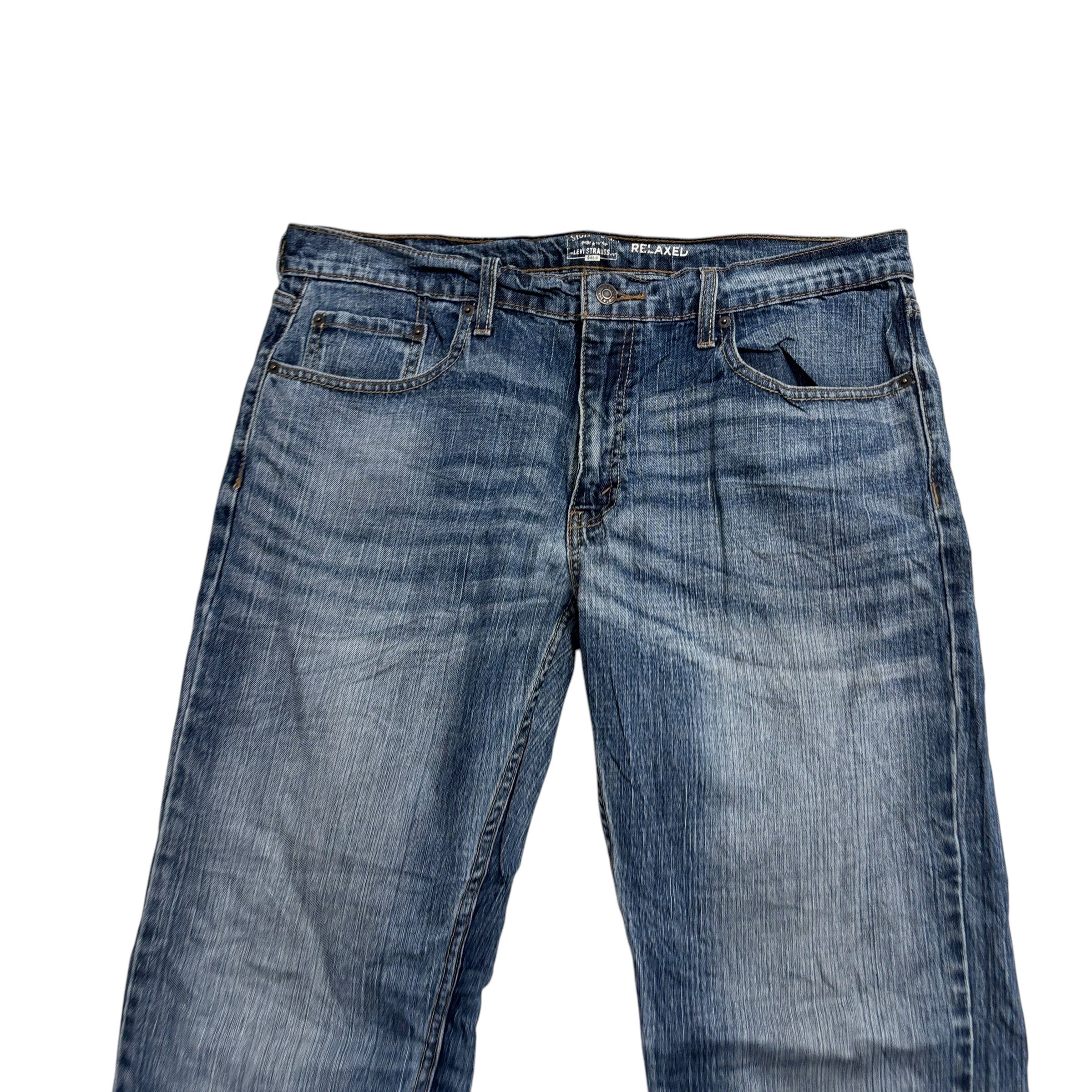 Levis Signature Jeans W36 L34 Mens Mid Blue Relaxed Straight Stretch Denim (E)
