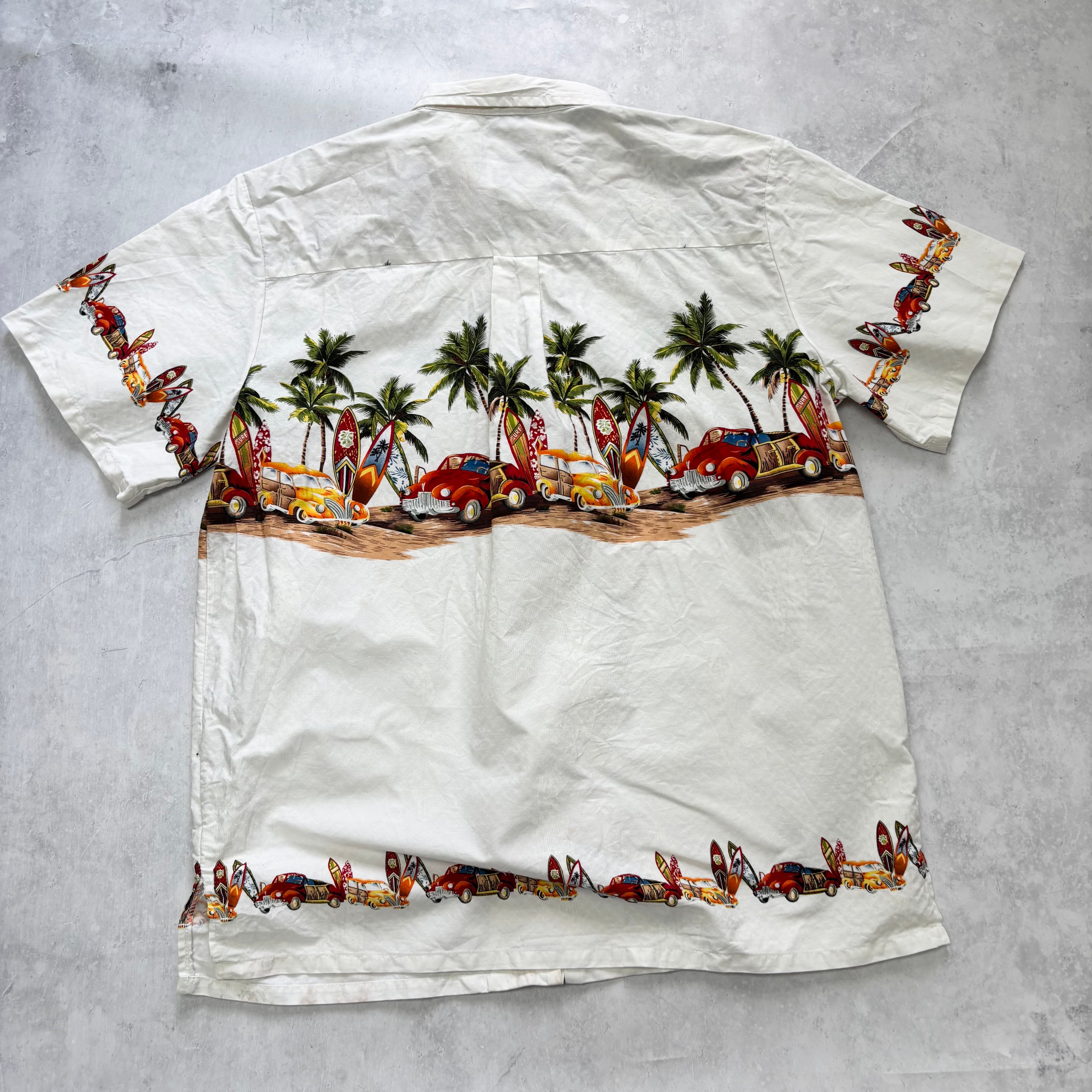 Vintage Hawaiian Shirt Mens XL White Floral Aloha Short Sleeve Cotton (F)