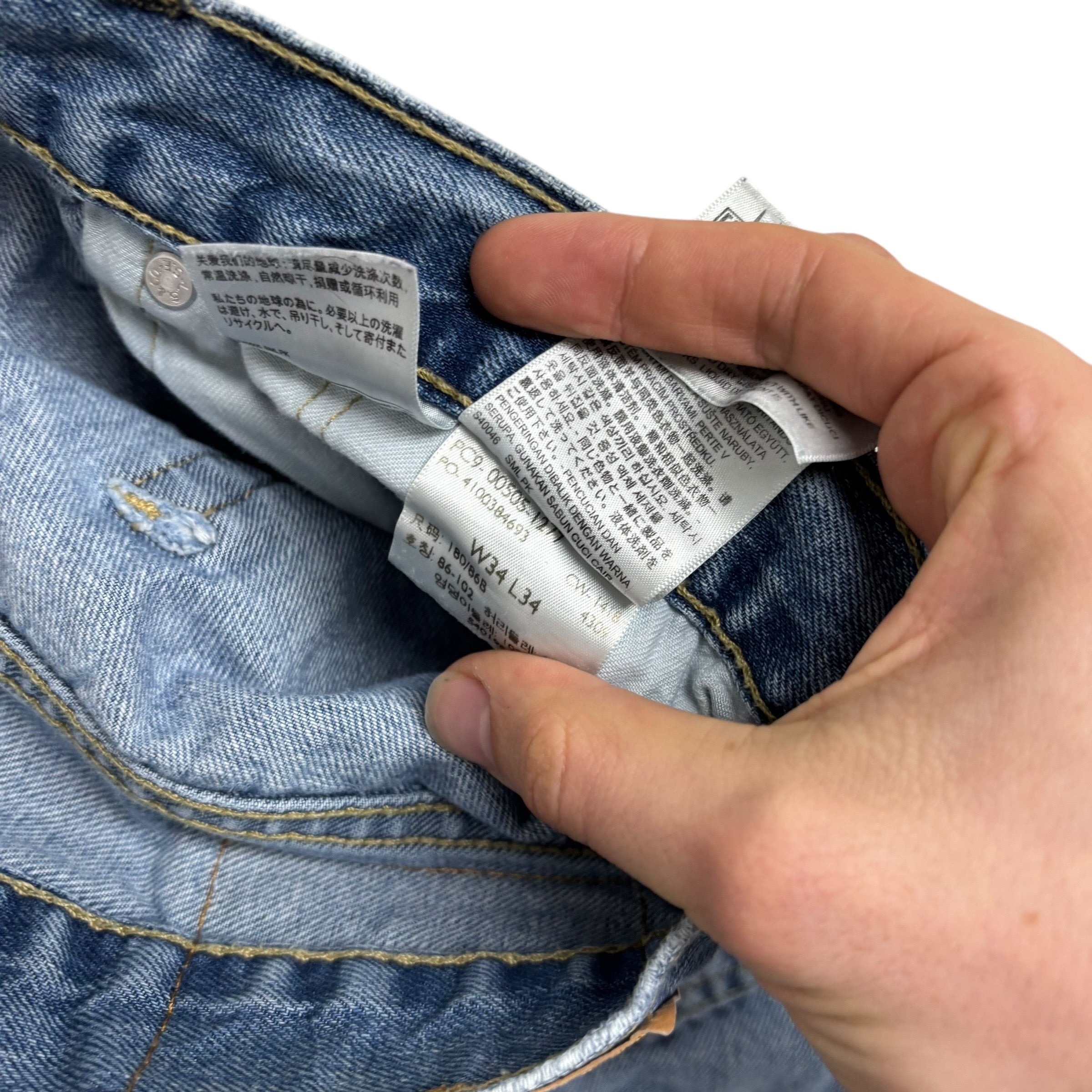 Levis 505 Jeans W34 L33 Mens Light Blue Regular Straight Fit Denim (F)